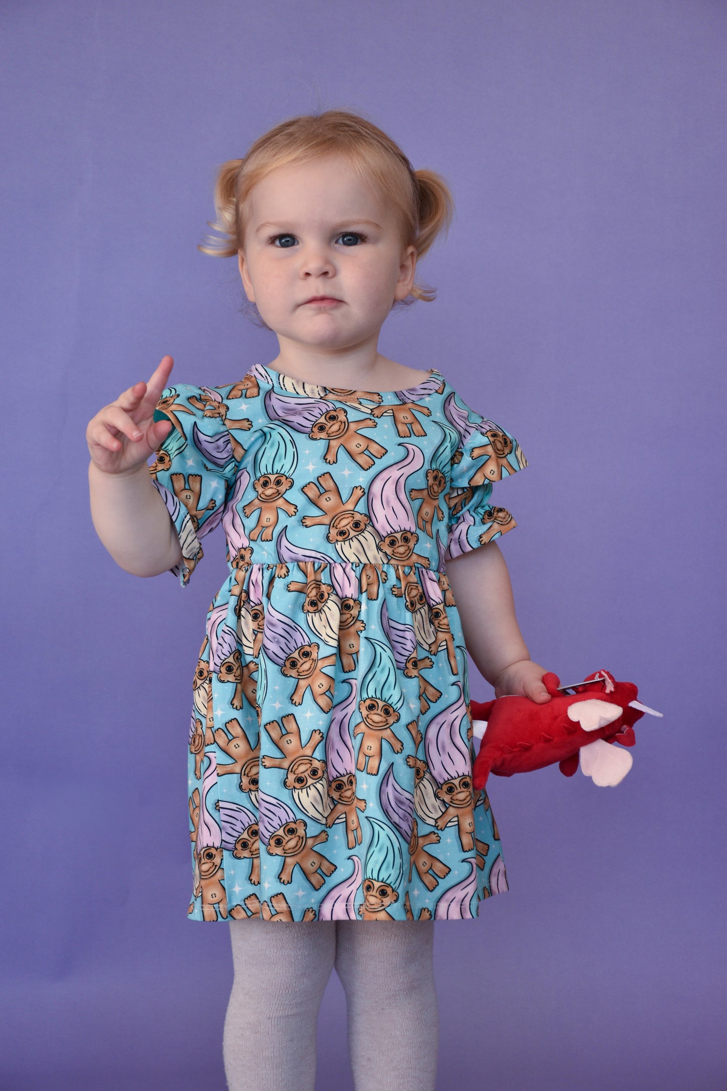 Pre Made Pastel Trolls Short Sleeve Ruffle Dresses - Troll Hair Don’t Care Dress