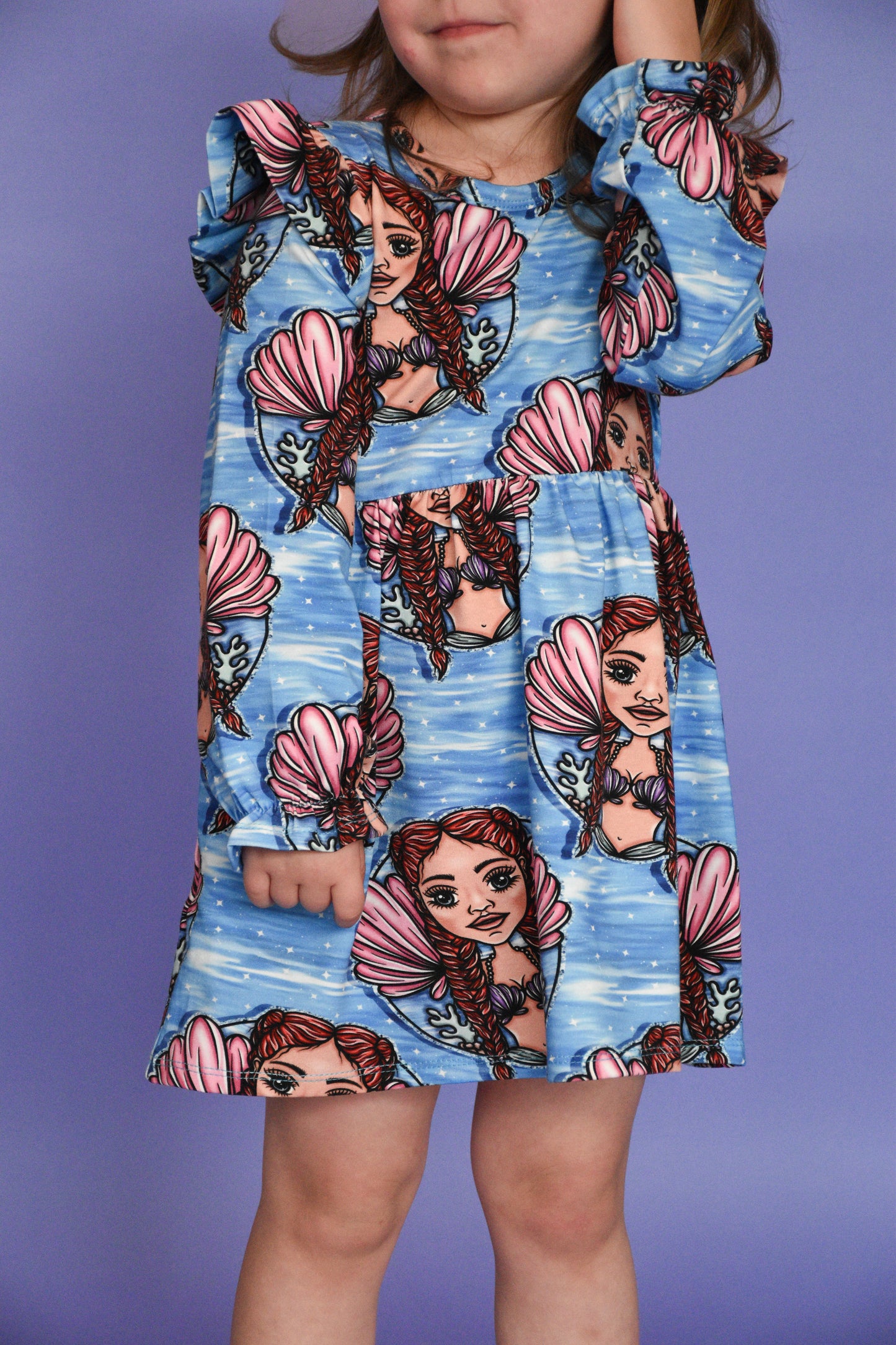 Pre Made Mermaid Babe Ruffle Dresses - Deep Sea Dreams & Pretty Pink Shells