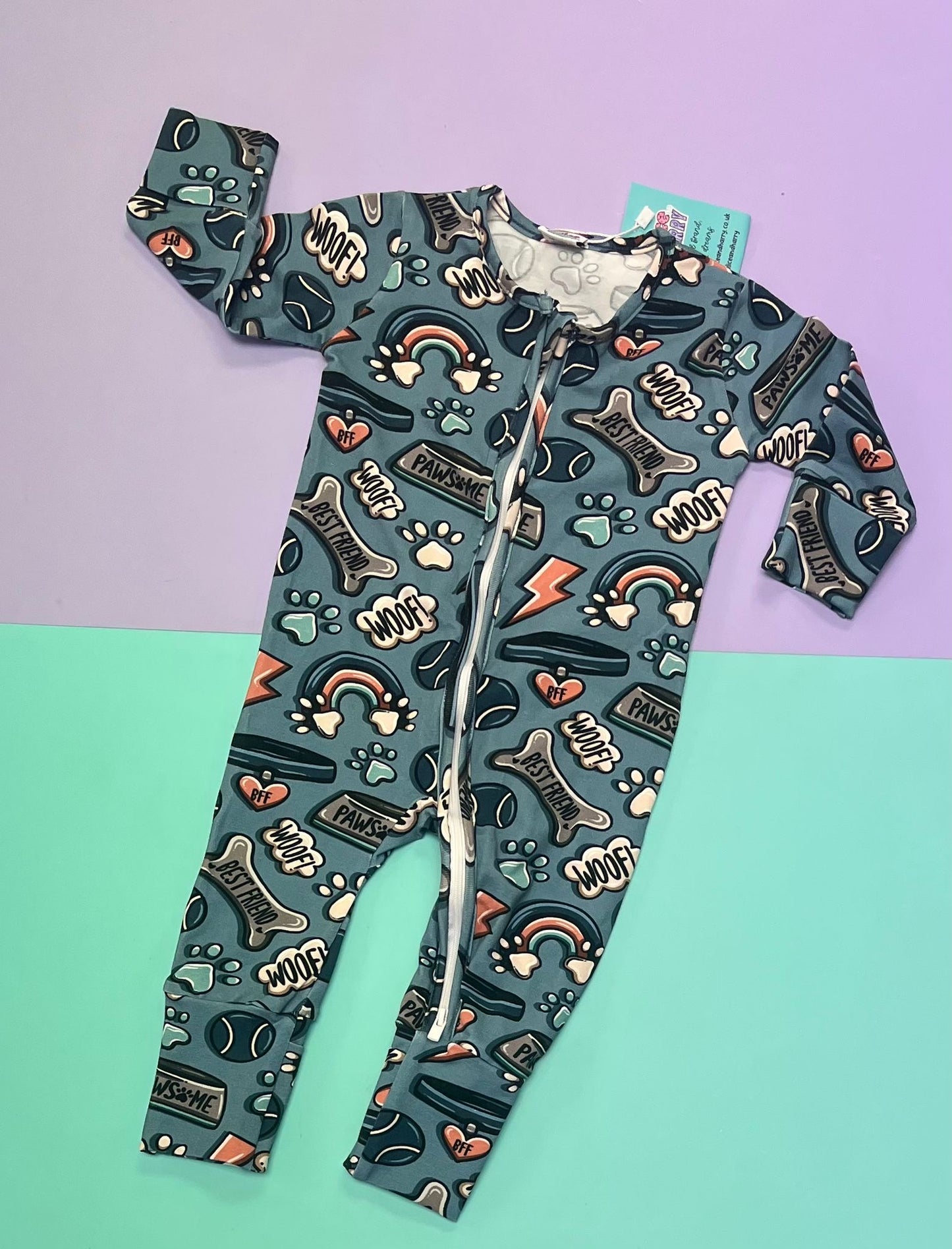 Ready To Post Blue Doggy Friends Standard Jersey Zipped Sleepsuits