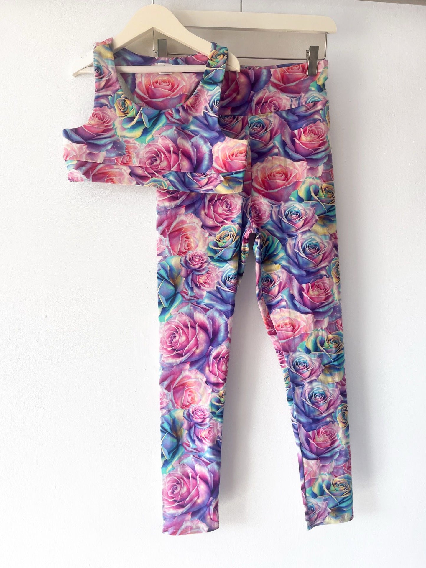 Pre Made Comfy Adult Racer Crop Top - Iridescent Roses