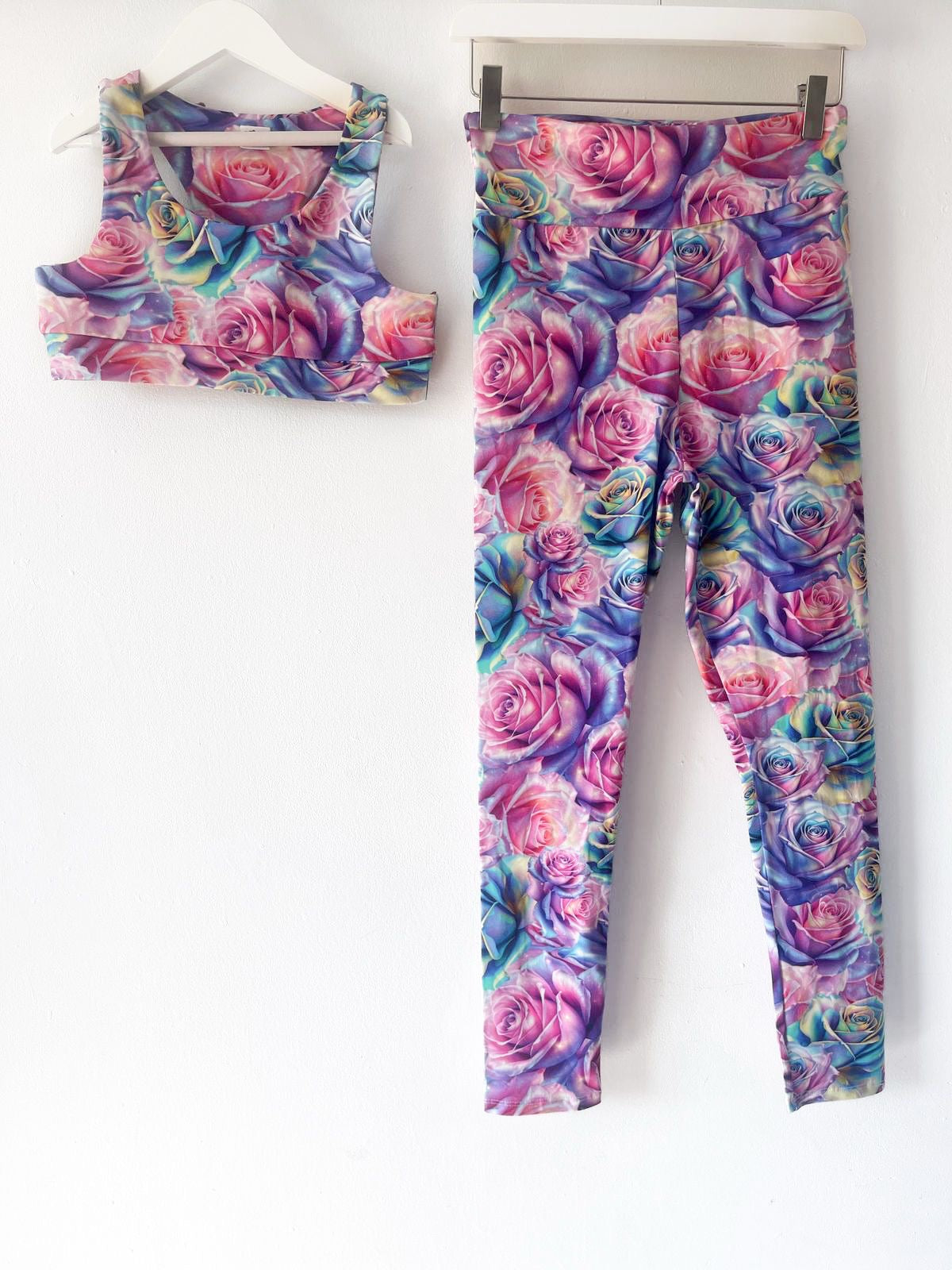 Pre Made Comfy Adult Racer Crop Top - Iridescent Roses