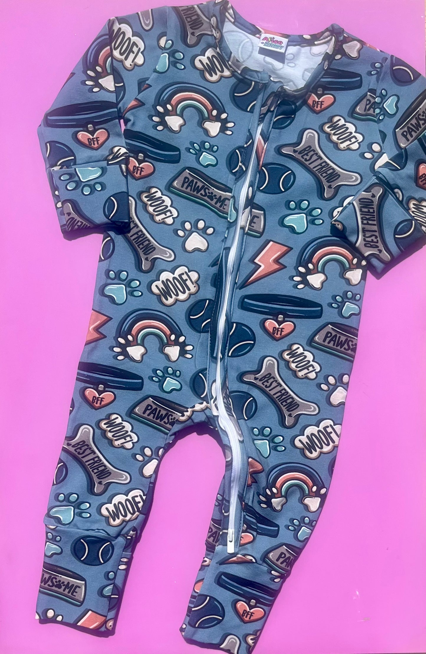 Ready To Post Blue Doggy Friends Standard Jersey Zipped Sleepsuits