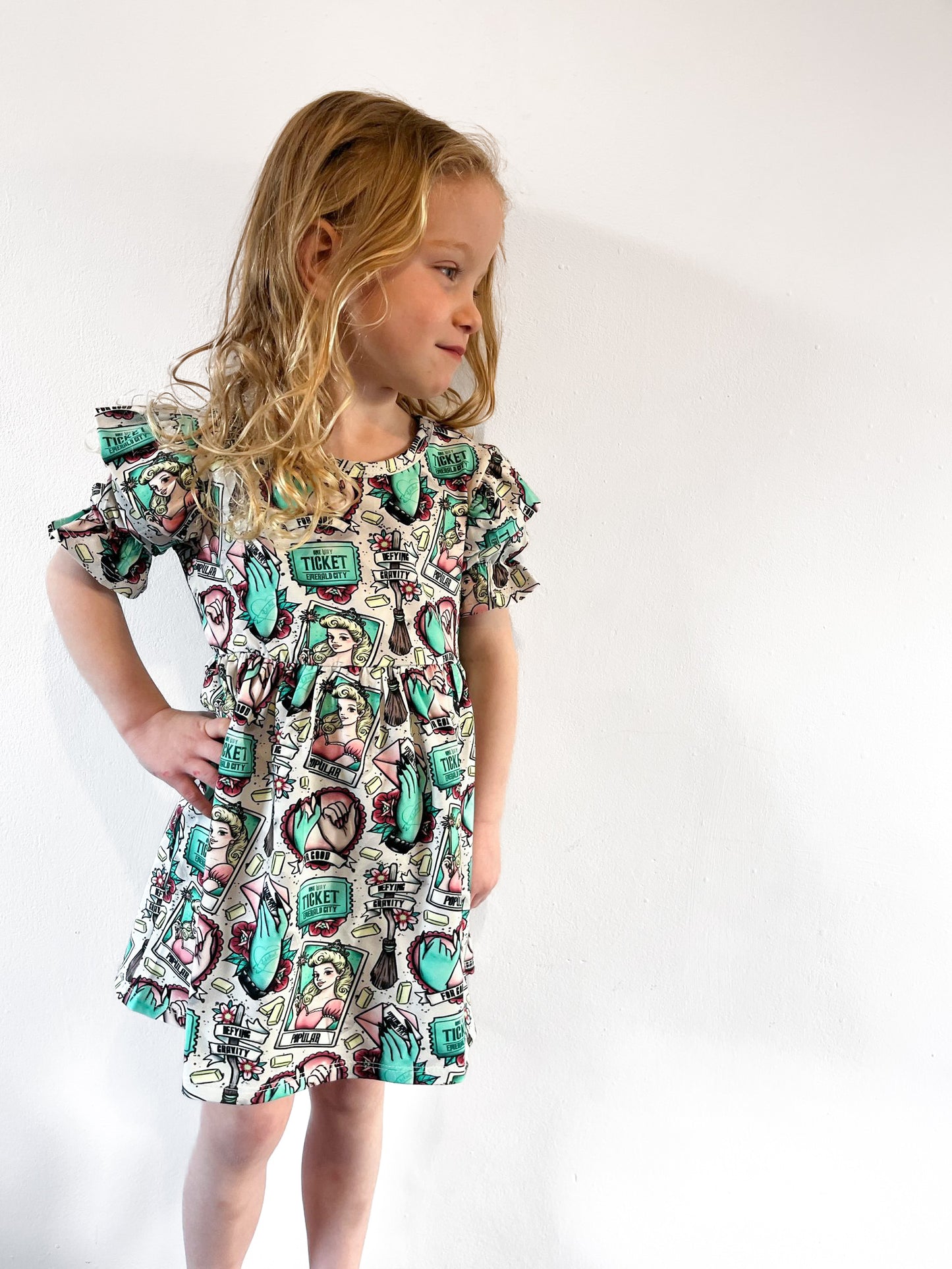 Pre Made Emerald City Short Sleeve Ruffle Dresses