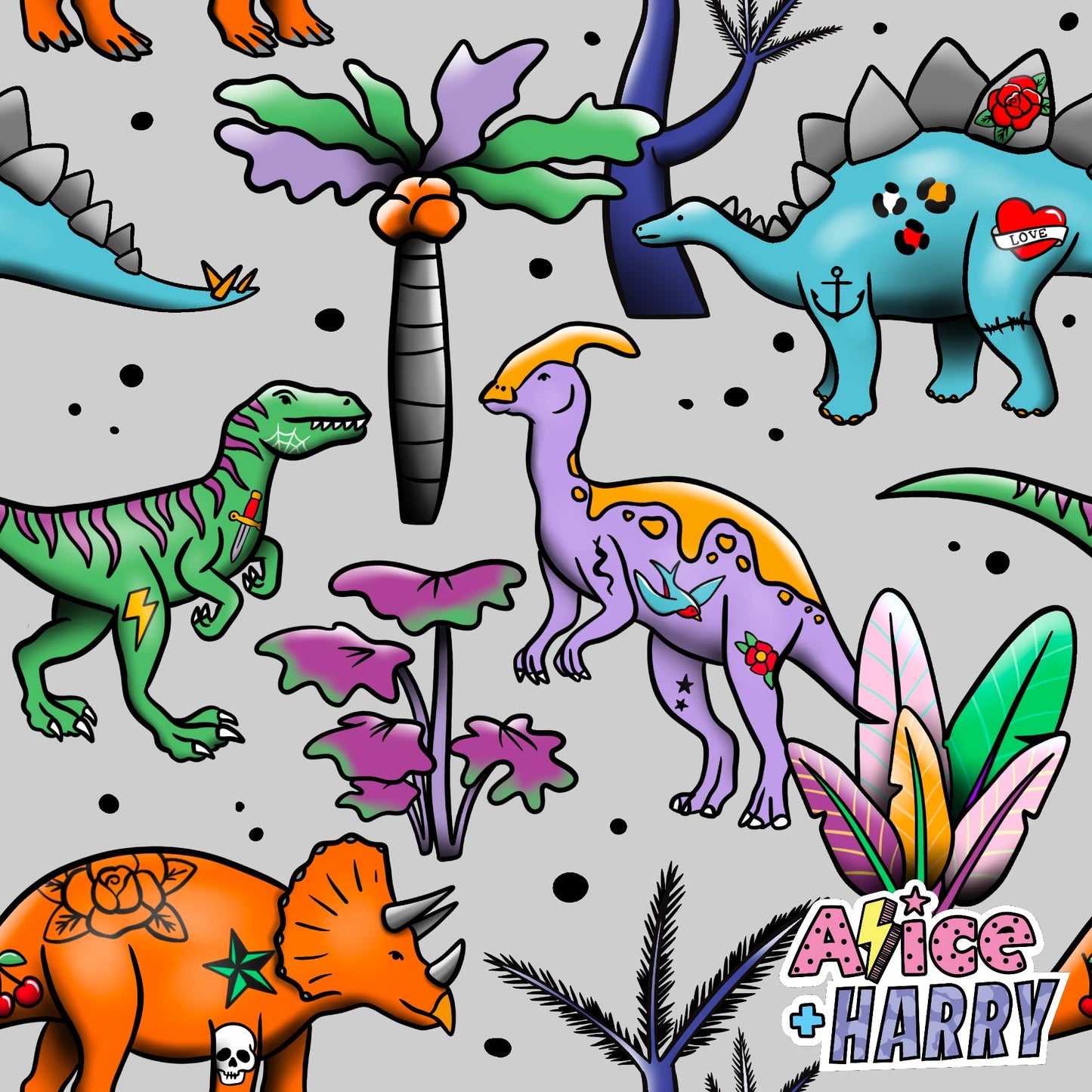 Tattoo Dino Dungarees