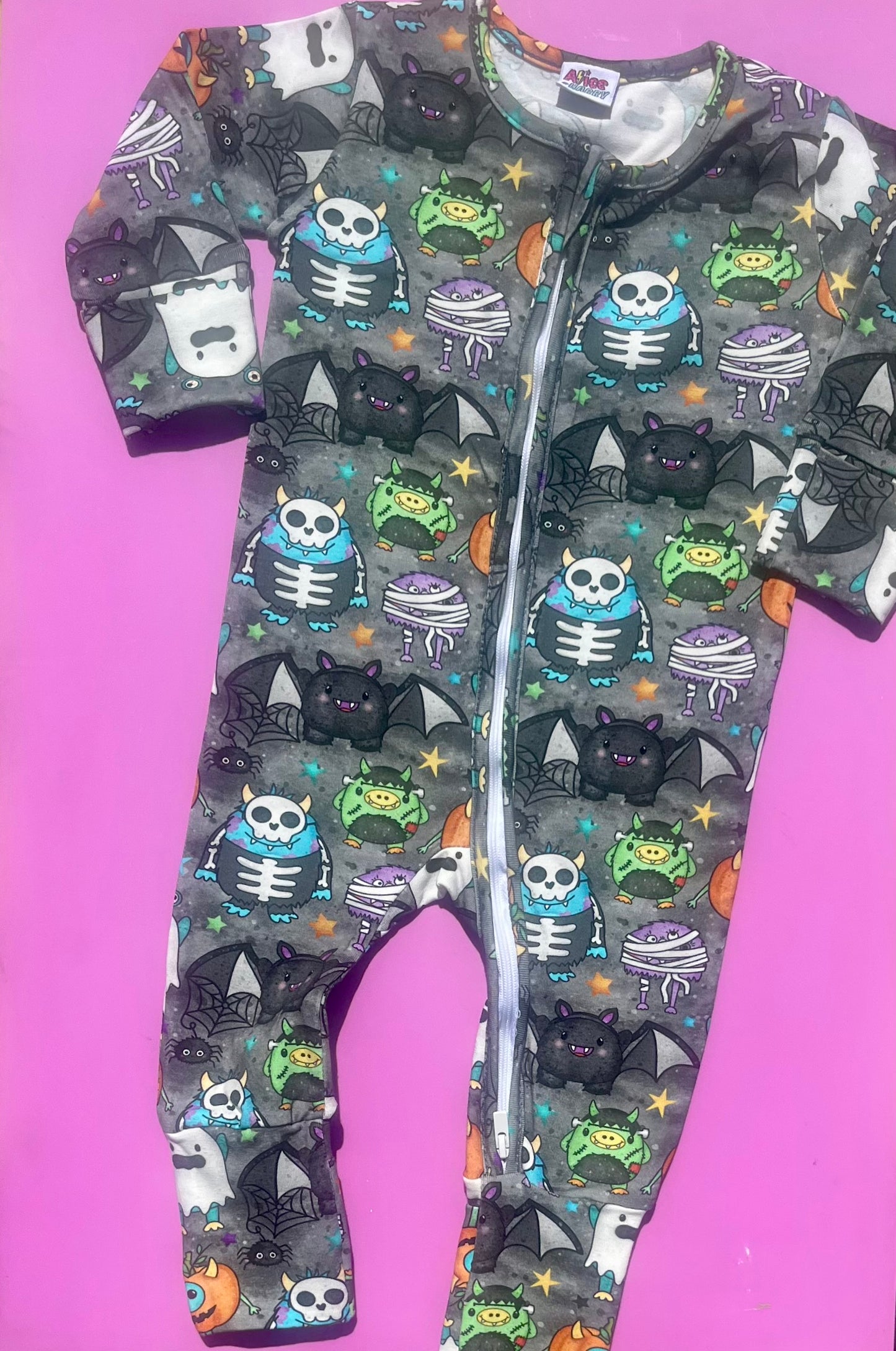 Ready To Post Halloween Monsters Standard Jersey Zipped Sleepsuits