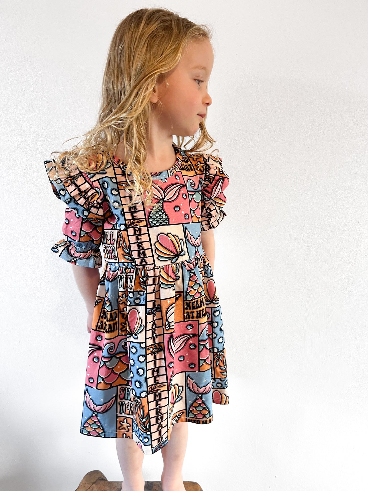 Pre Made Shell Yeah Short Sleeve Ruffle Dresses – Ocean-Inspired Fun for Girls