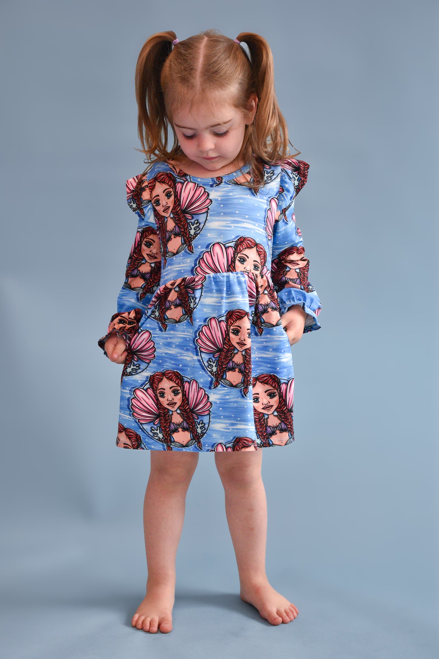 Pre Made Mermaid Babe Ruffle Dresses - Deep Sea Dreams & Pretty Pink Shells