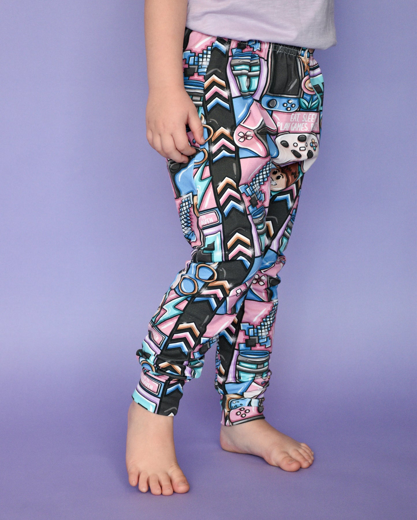 Pre Made Eat Sleep Game Kids Baggy Harems | Gaming Print Joggers for Kids