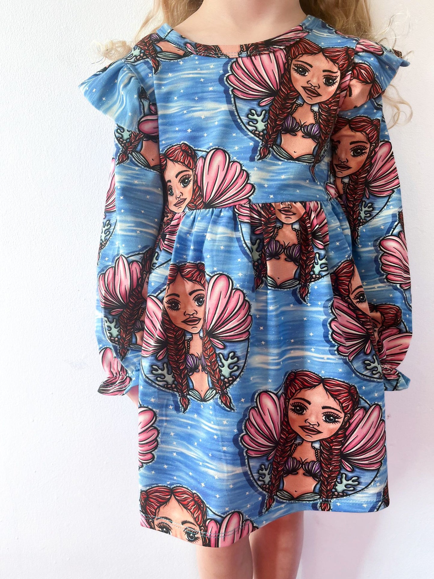 Pre Made Mermaid Babe Ruffle Dresses - Deep Sea Dreams & Pretty Pink Shells