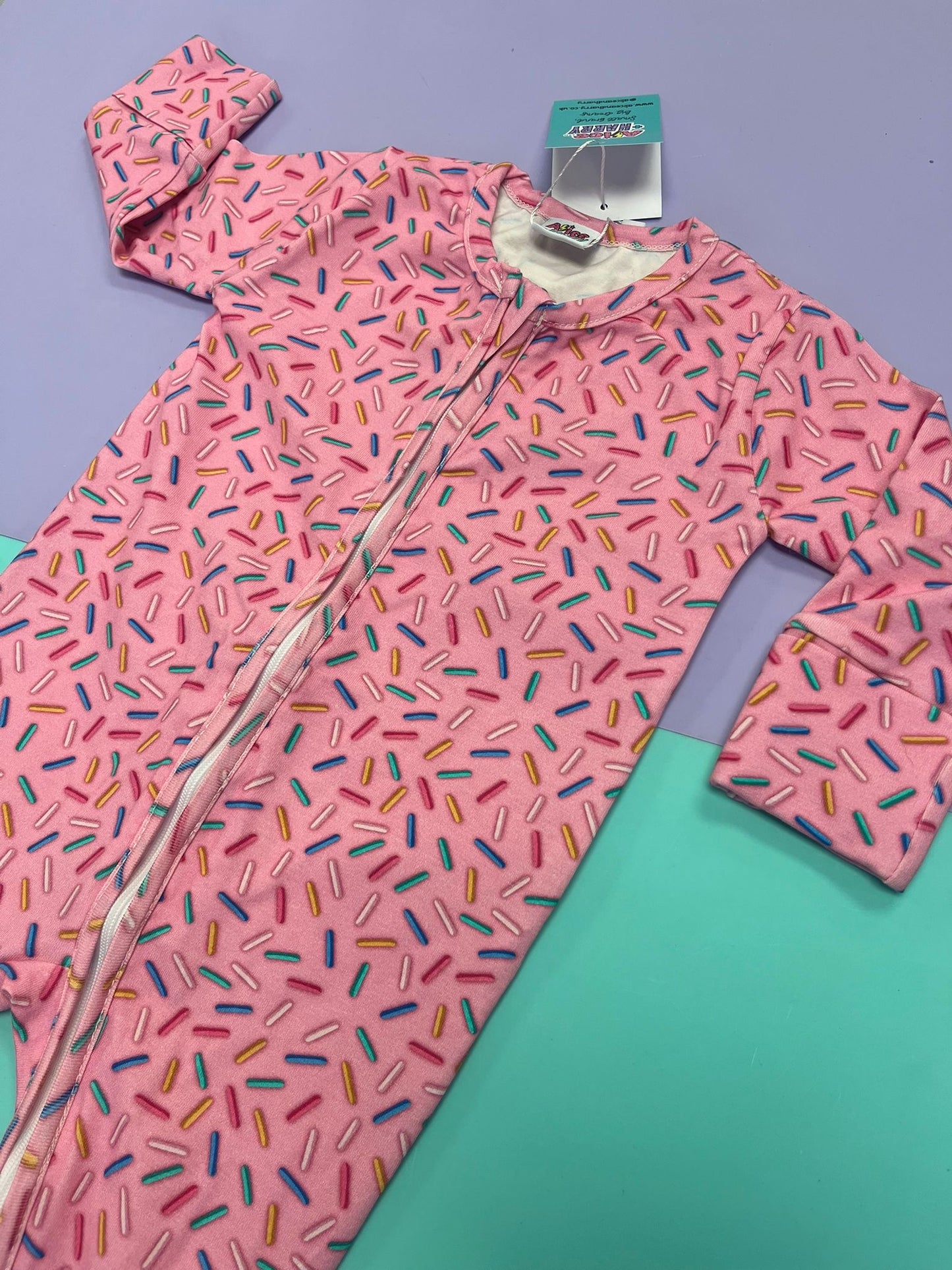 Ready To Post Pink Sprinkle Standard Jersey Zipped Sleepsuit