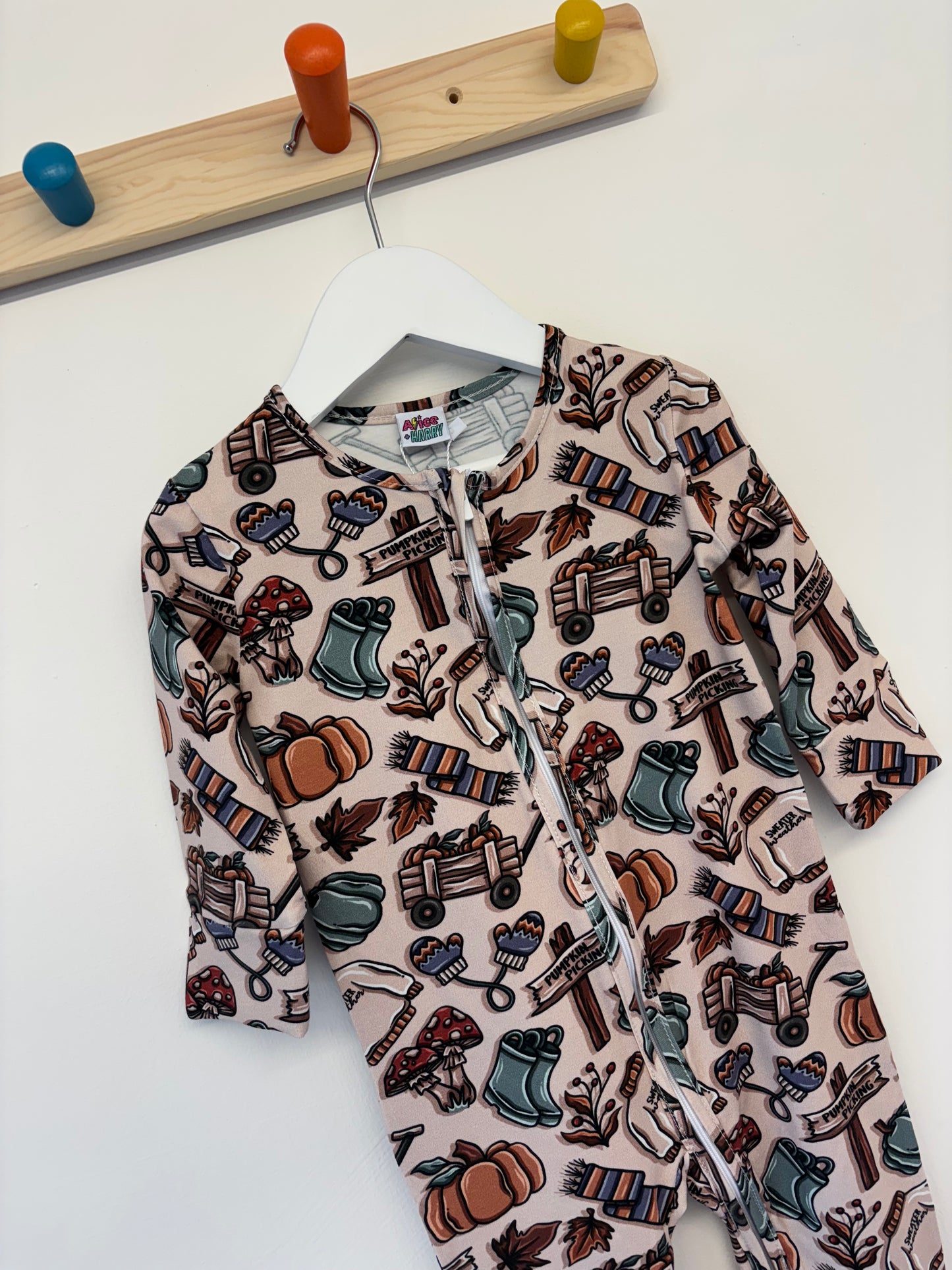 Ready To Post Pumpkin Picking Standard Jersey Zipped Sleepsuits