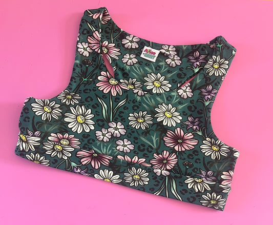 Pre Made Comfy Adult Racer Crop Top - Leopard Wildflower