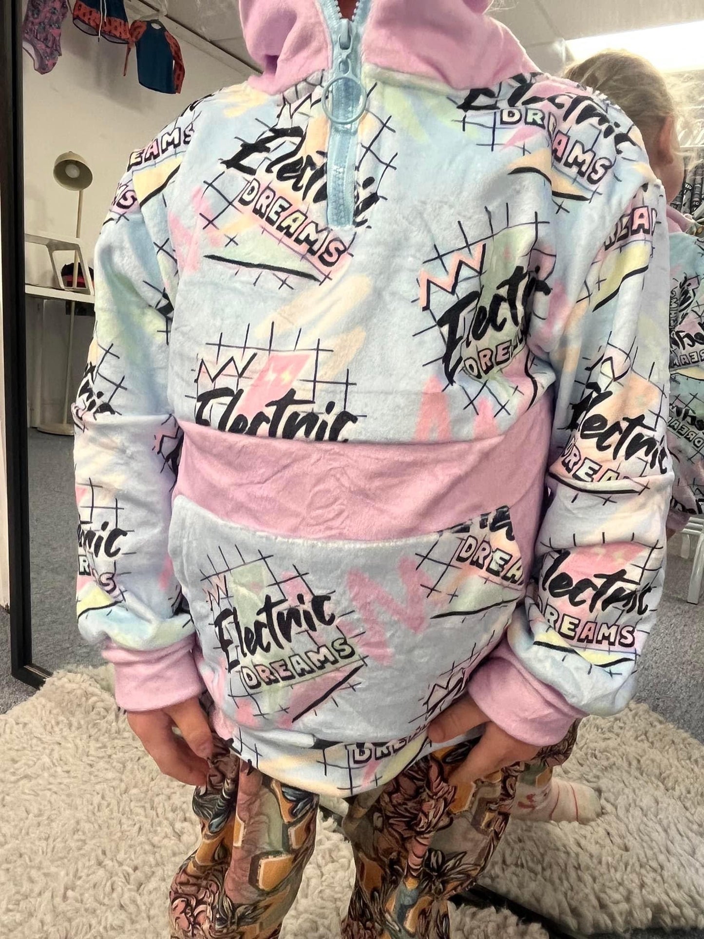 Kids “Electric Dreams” Fleece Pullover – 80s-Inspired Pastel Half-Zip Hoodie