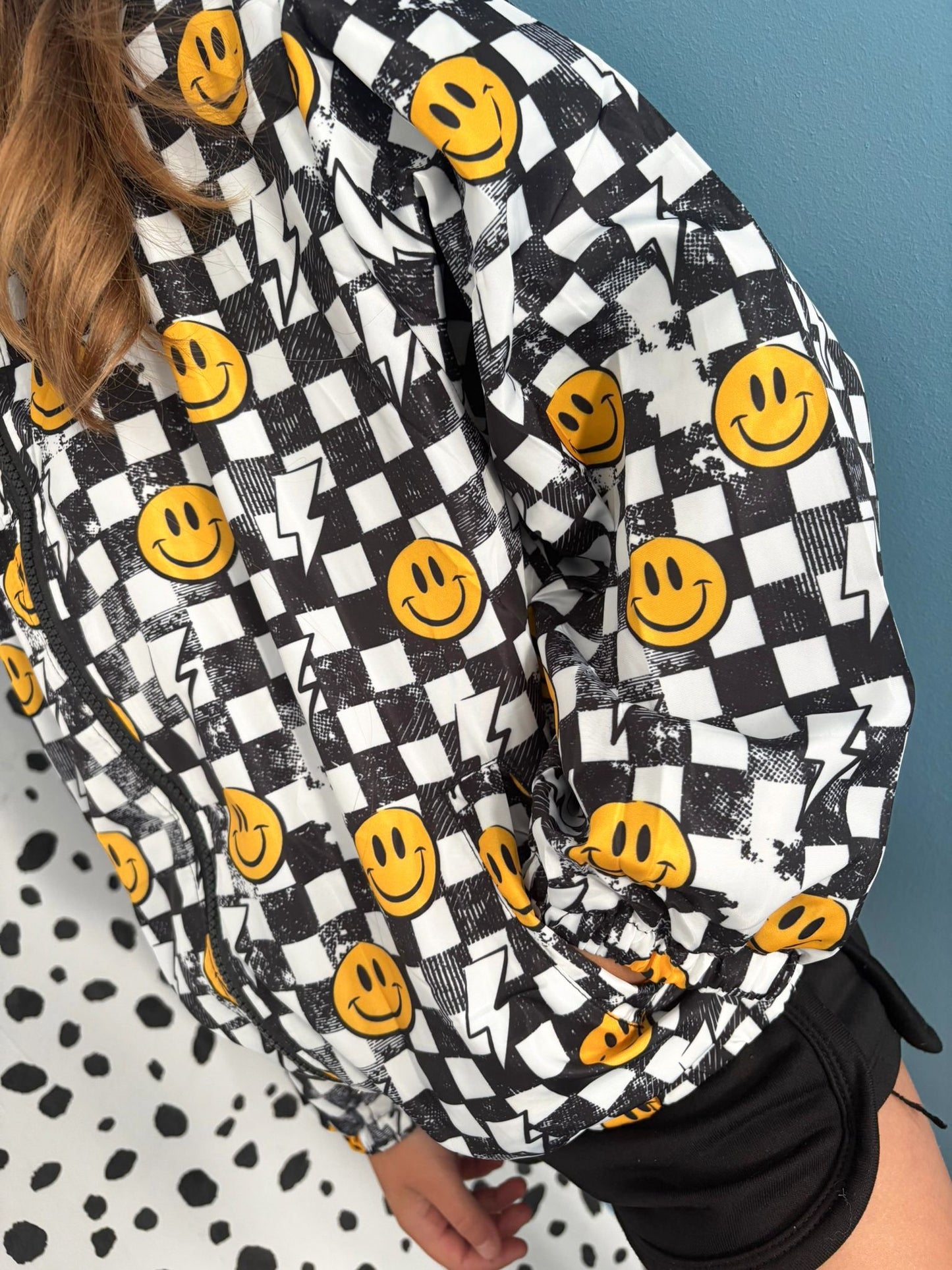 Grunge Checkerboard Smiley Windbreaker