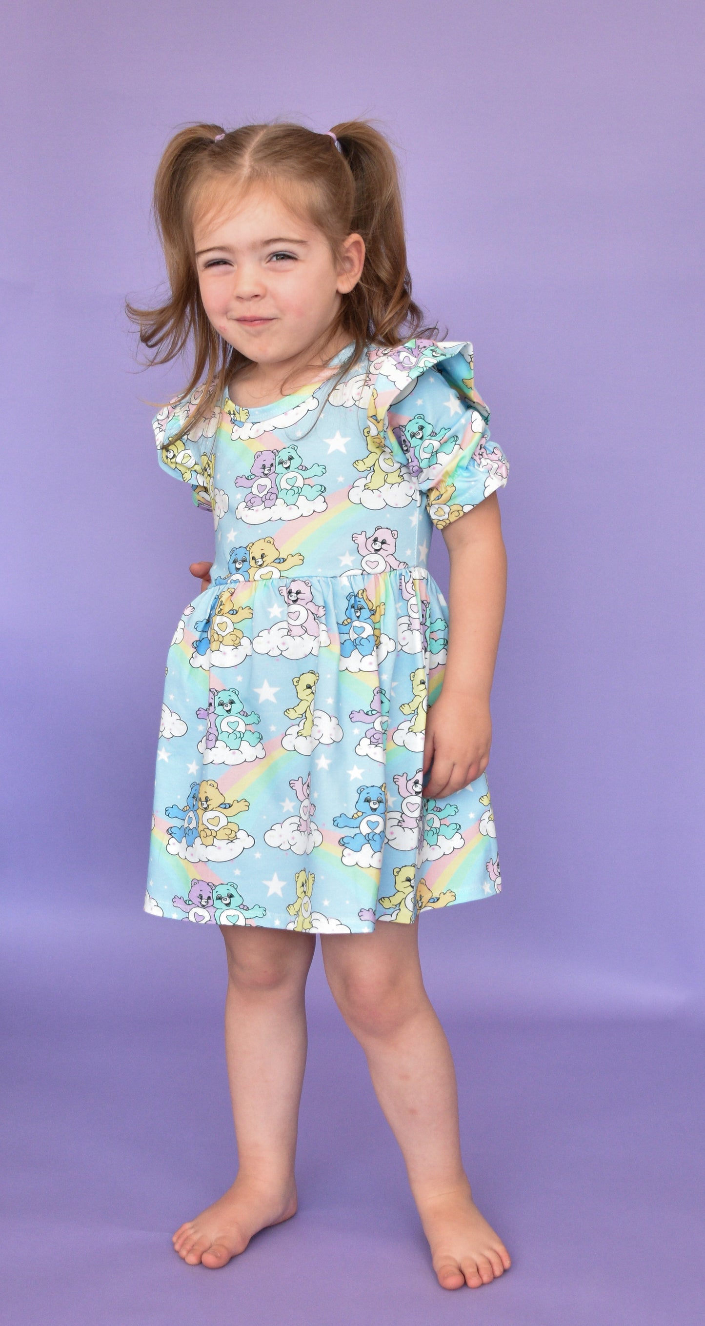 Pre Made Rainbow Bears Short Sleeve Ruffle Dresses - Retro Rainbow, Sweetheart Sky Dress