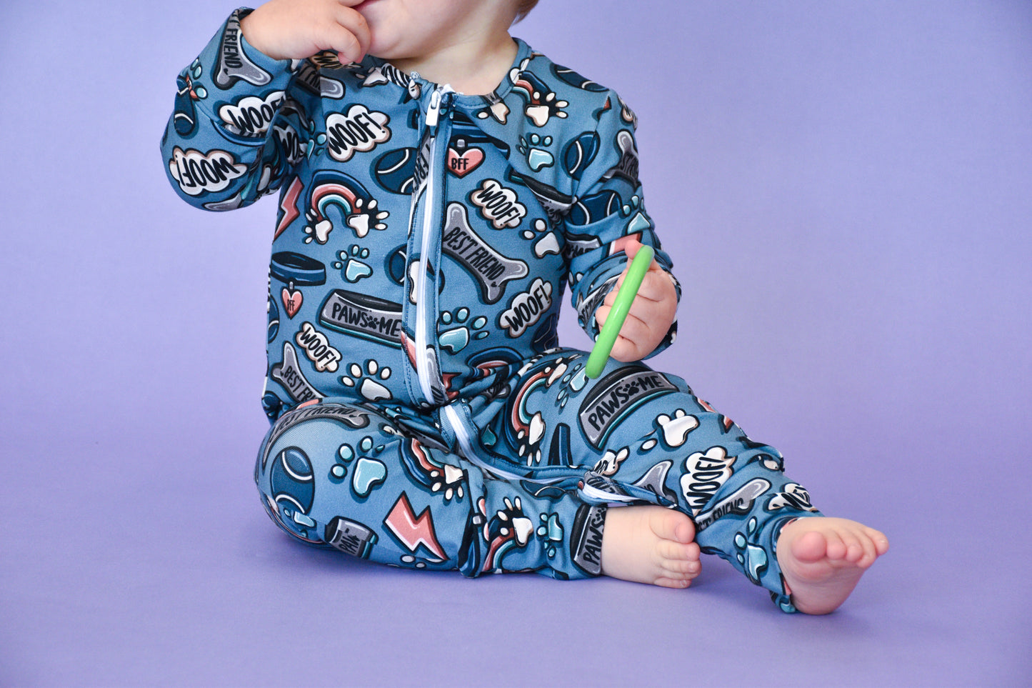 Ready To Post Blue Doggy Friends Standard Jersey Zipped Sleepsuits