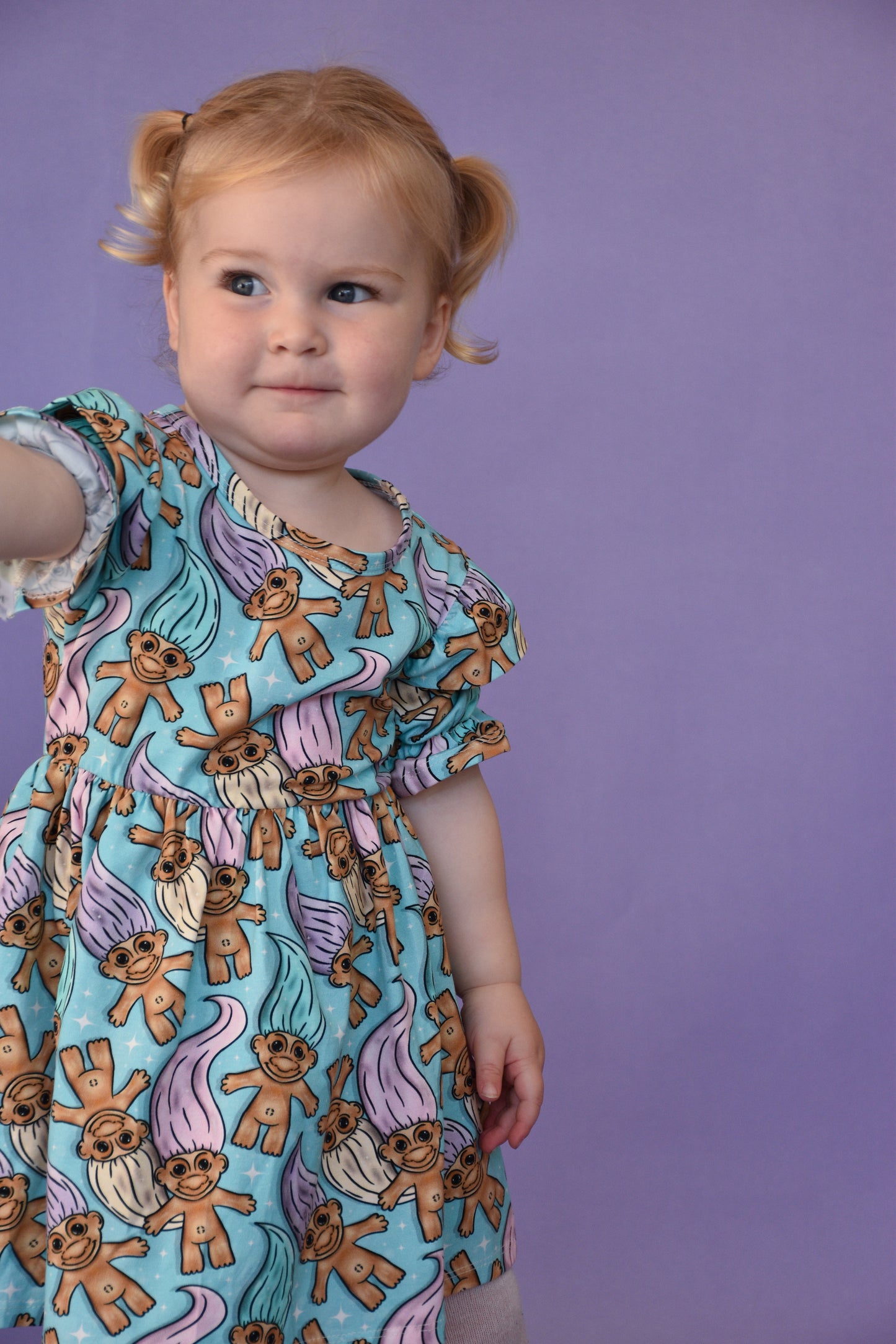 Pre Made Pastel Trolls Short Sleeve Ruffle Dresses - Troll Hair Don’t Care Dress