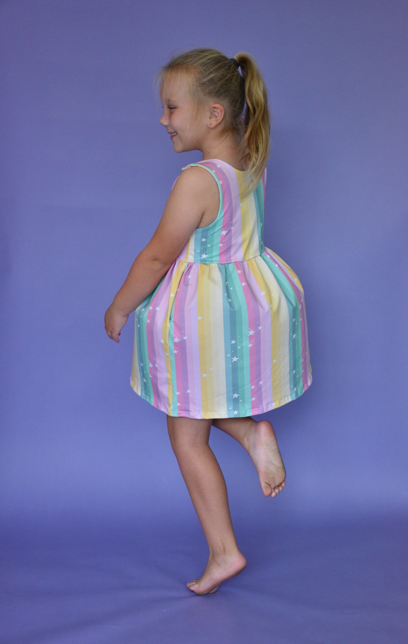 Pre Made Sorbet Stripes Snap Shoulder Dress With Pockets