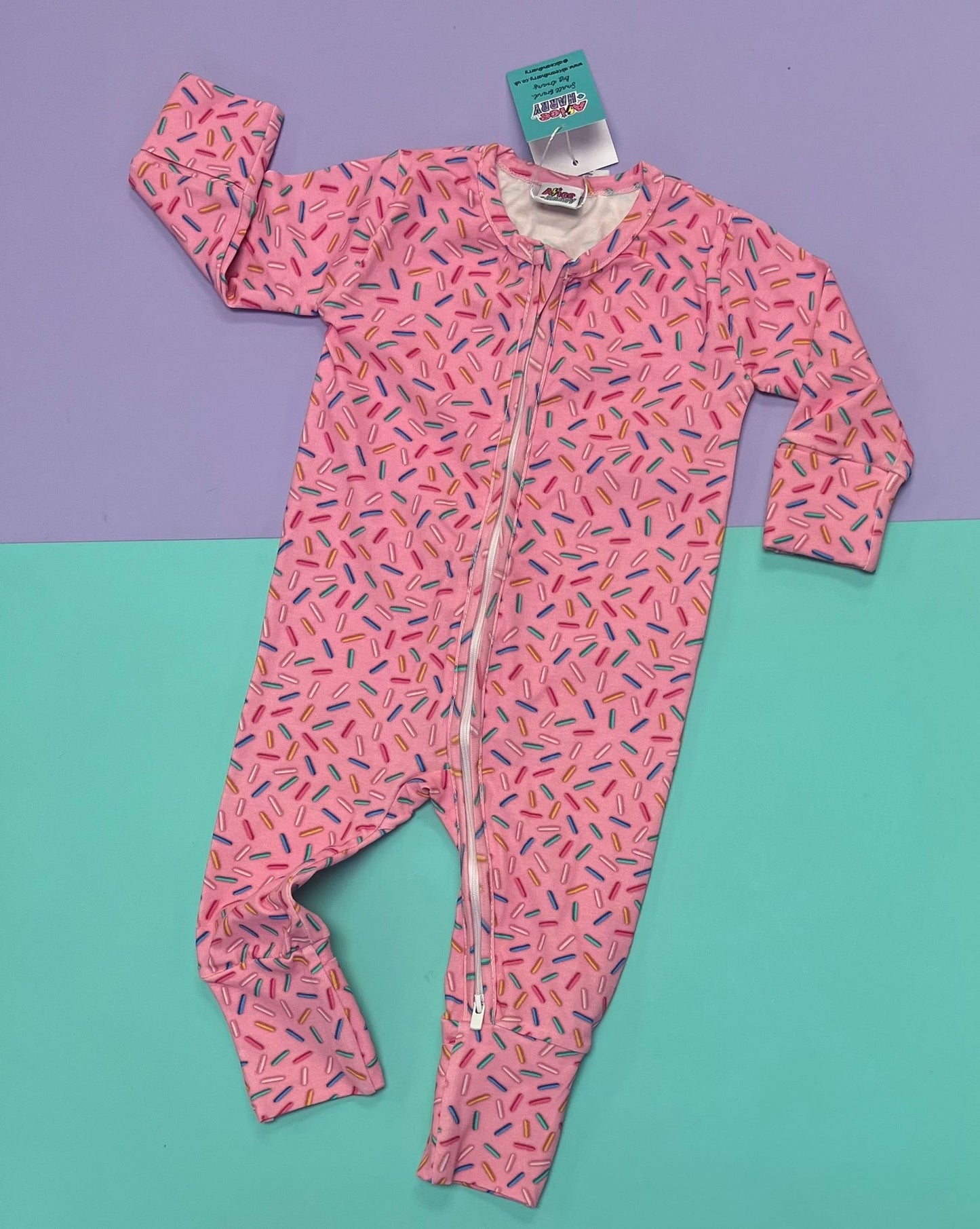 Ready To Post Pink Sprinkle Standard Jersey Zipped Sleepsuit