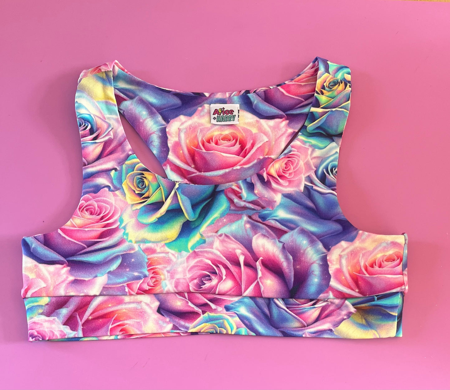 Pre Made Comfy Adult Racer Crop Top - Iridescent Roses