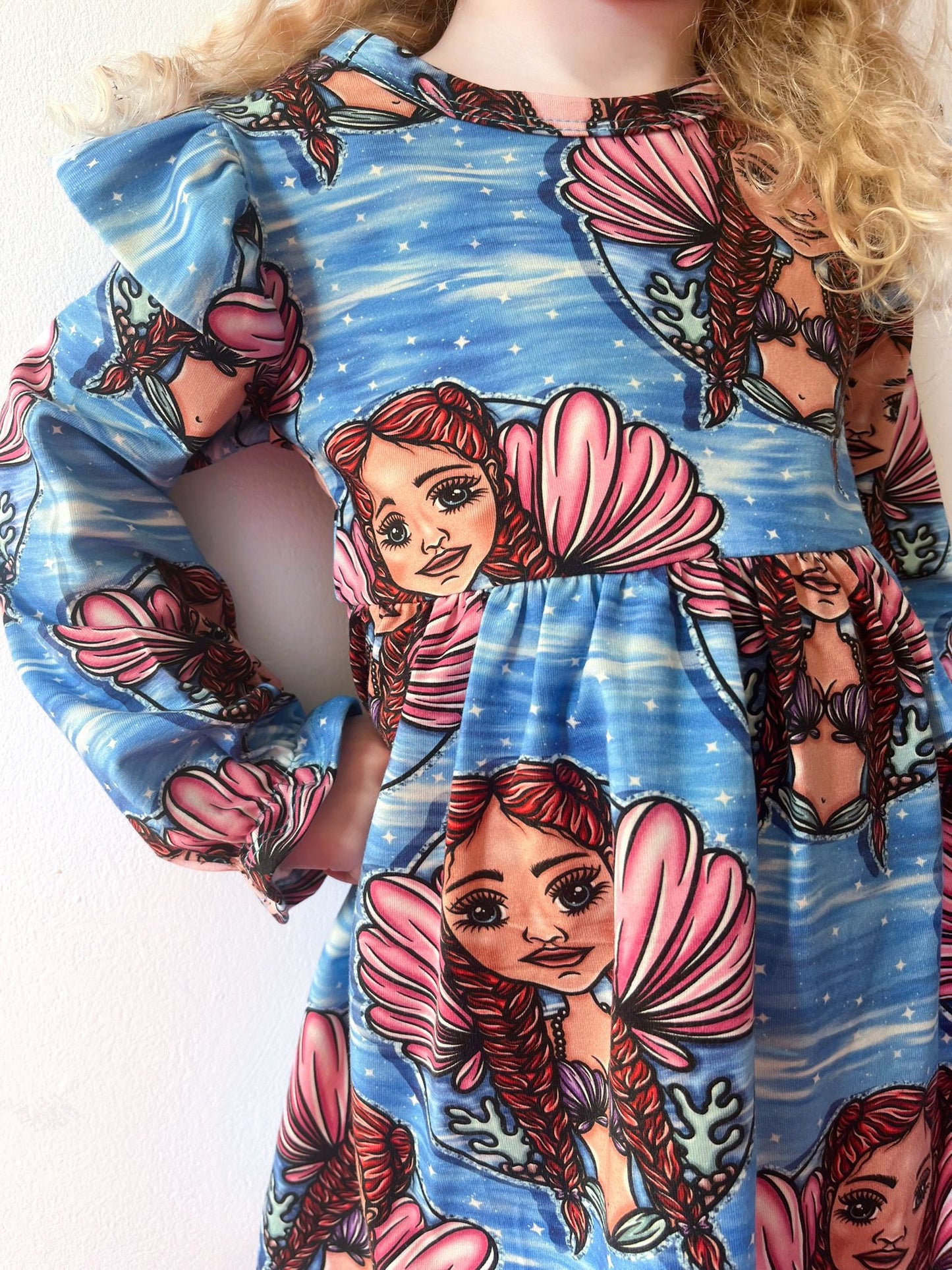 Pre Made Mermaid Babe Ruffle Dresses - Deep Sea Dreams & Pretty Pink Shells