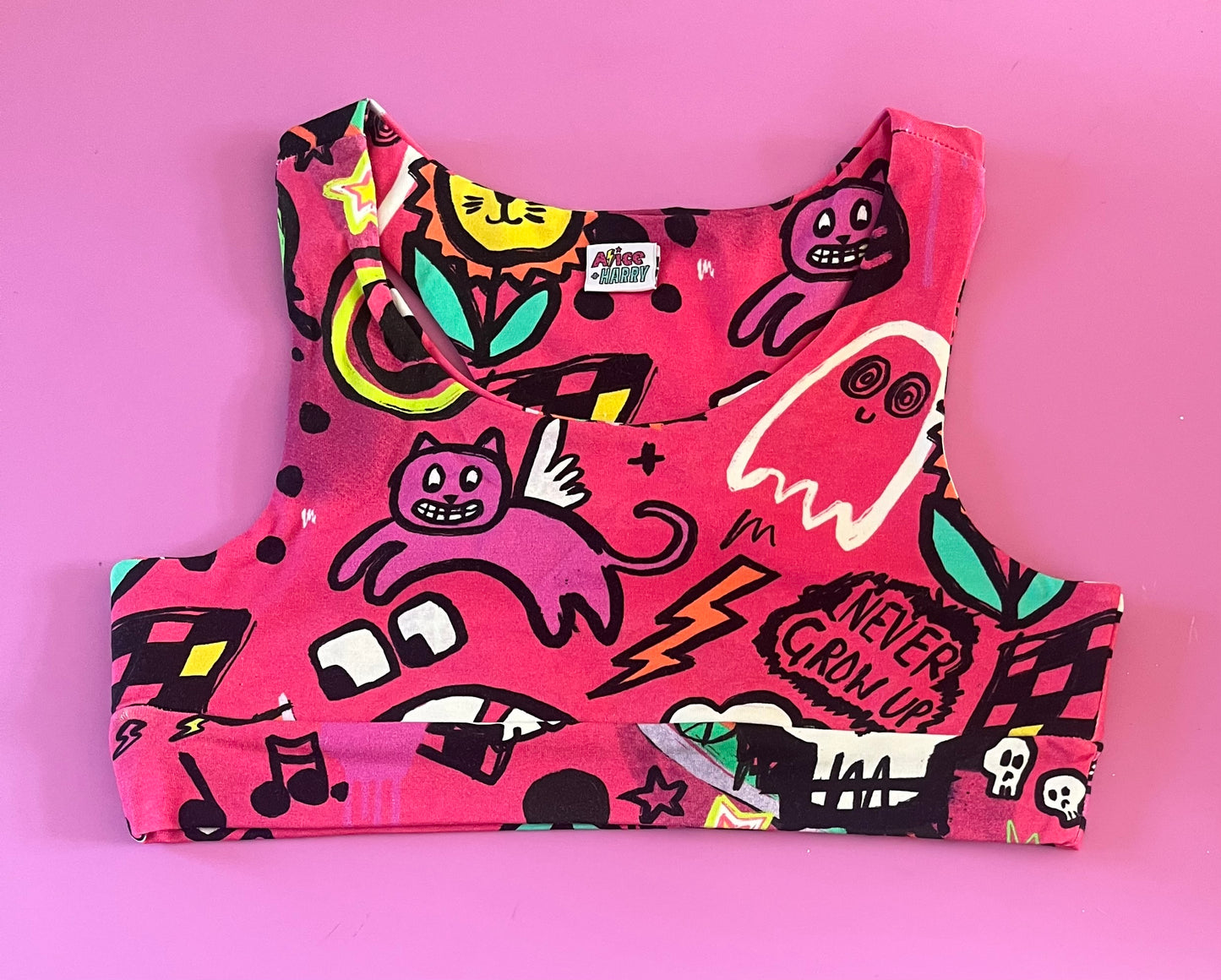 Pre Made Comfy Adult Racer Crop Top - Never Grow Up