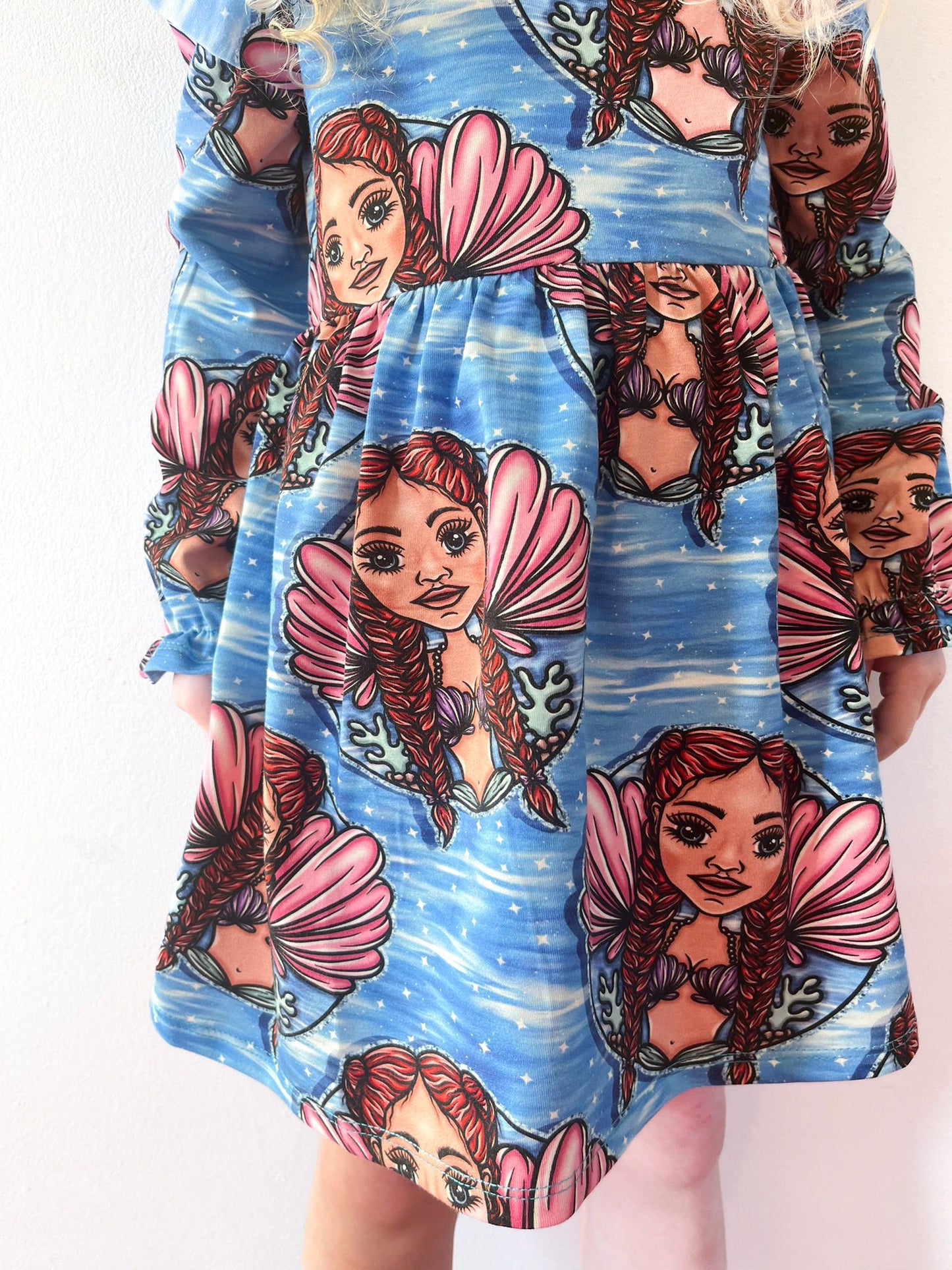 Pre Made Mermaid Babe Ruffle Dresses - Deep Sea Dreams & Pretty Pink Shells