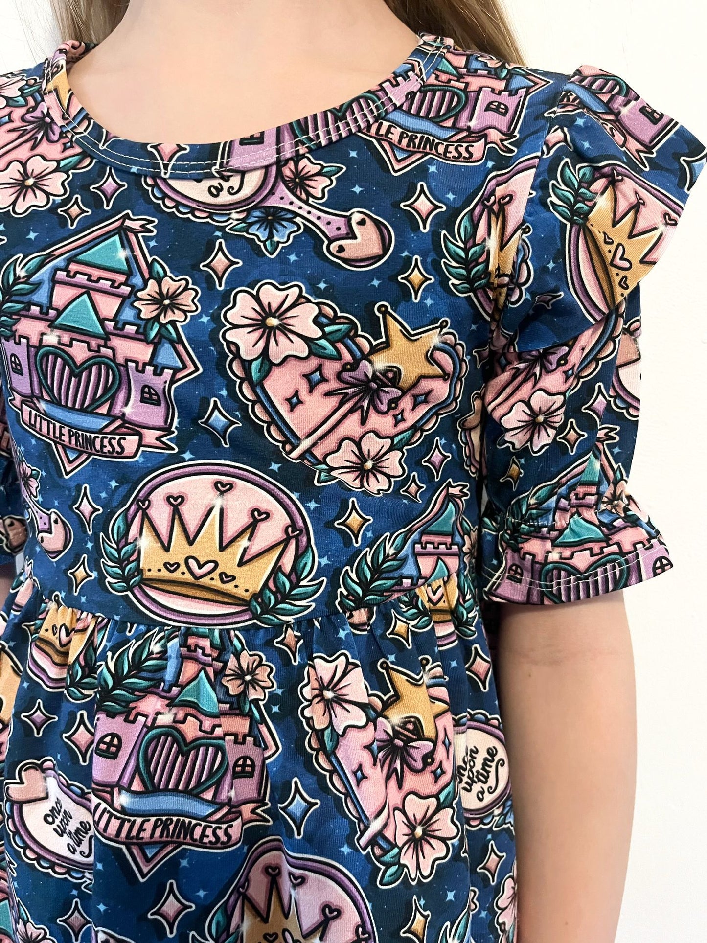 Pre Made Once Upon a Time Short Sleeve Ruffle Dresses - Fairytale Kingdom Dress