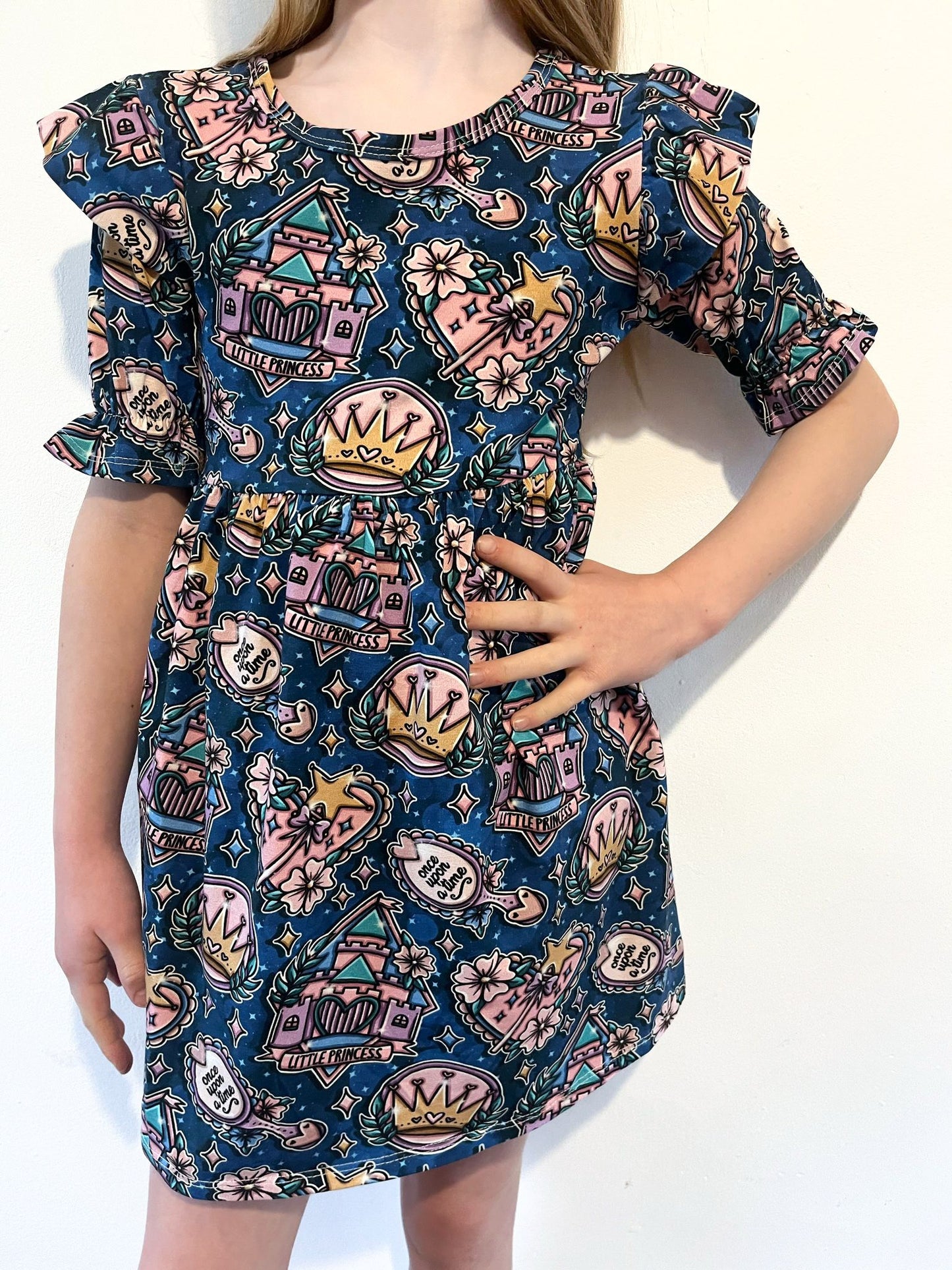 Pre Made Once Upon a Time Short Sleeve Ruffle Dresses - Fairytale Kingdom Dress