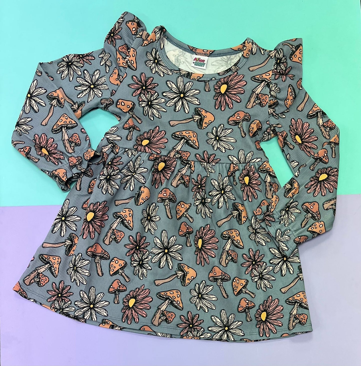 Pre Made Vintage Floral Ruffle Dresses - Shroom Bloom For Little Wildflowers 4-5y