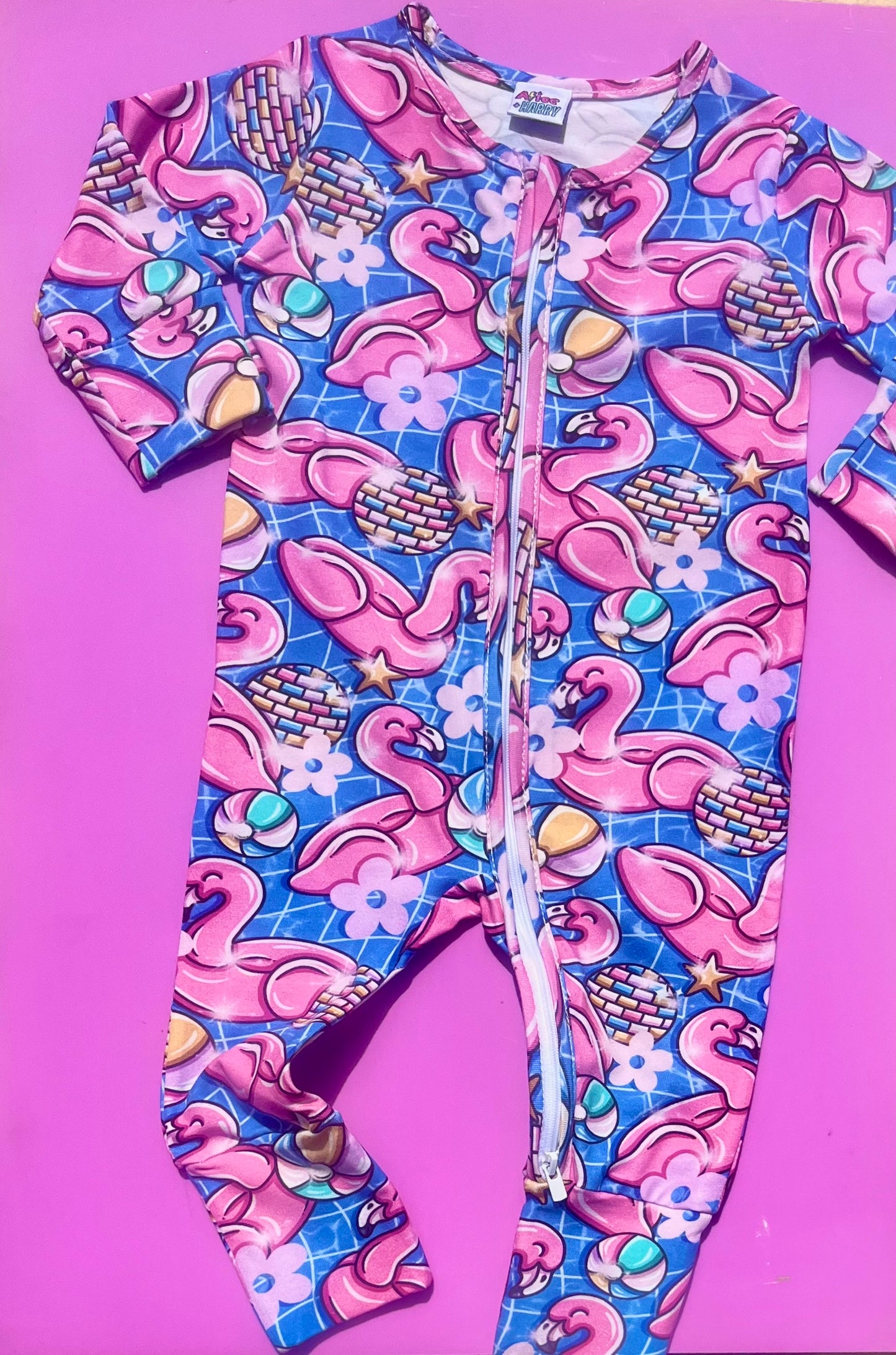 Ready To Post Flamingo Floatie Standard Jersey Zipped Sleepsuits