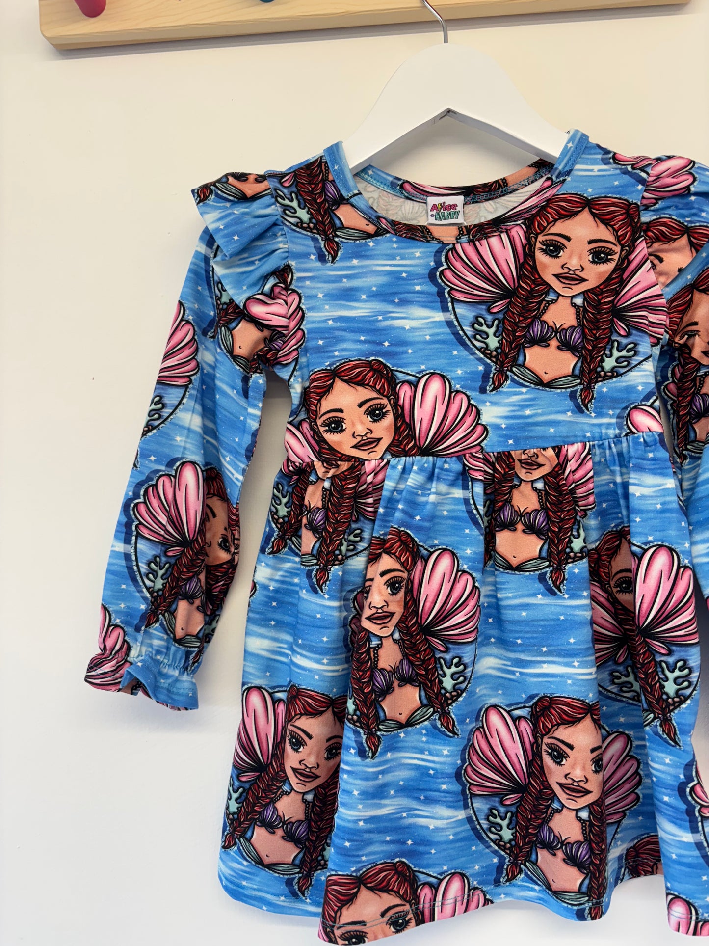 Pre Made Mermaid Babe Ruffle Dresses - Deep Sea Dreams & Pretty Pink Shells