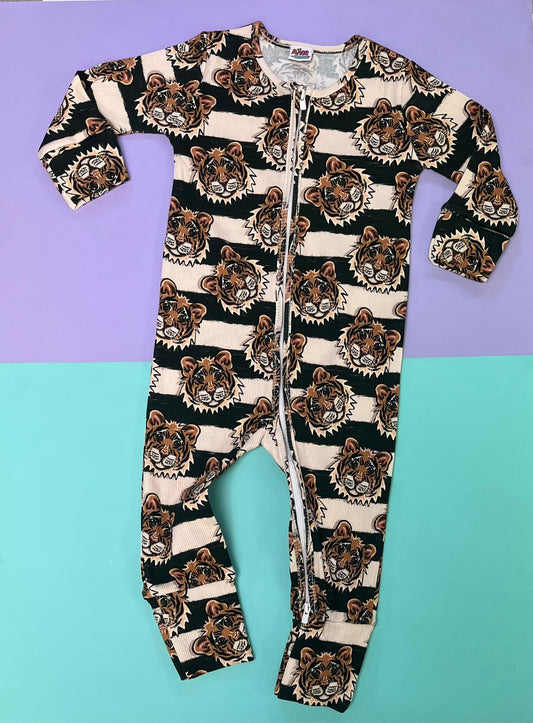 Ready To Post Stripey Tiger Standard Jersey Zipped Sleepsuits