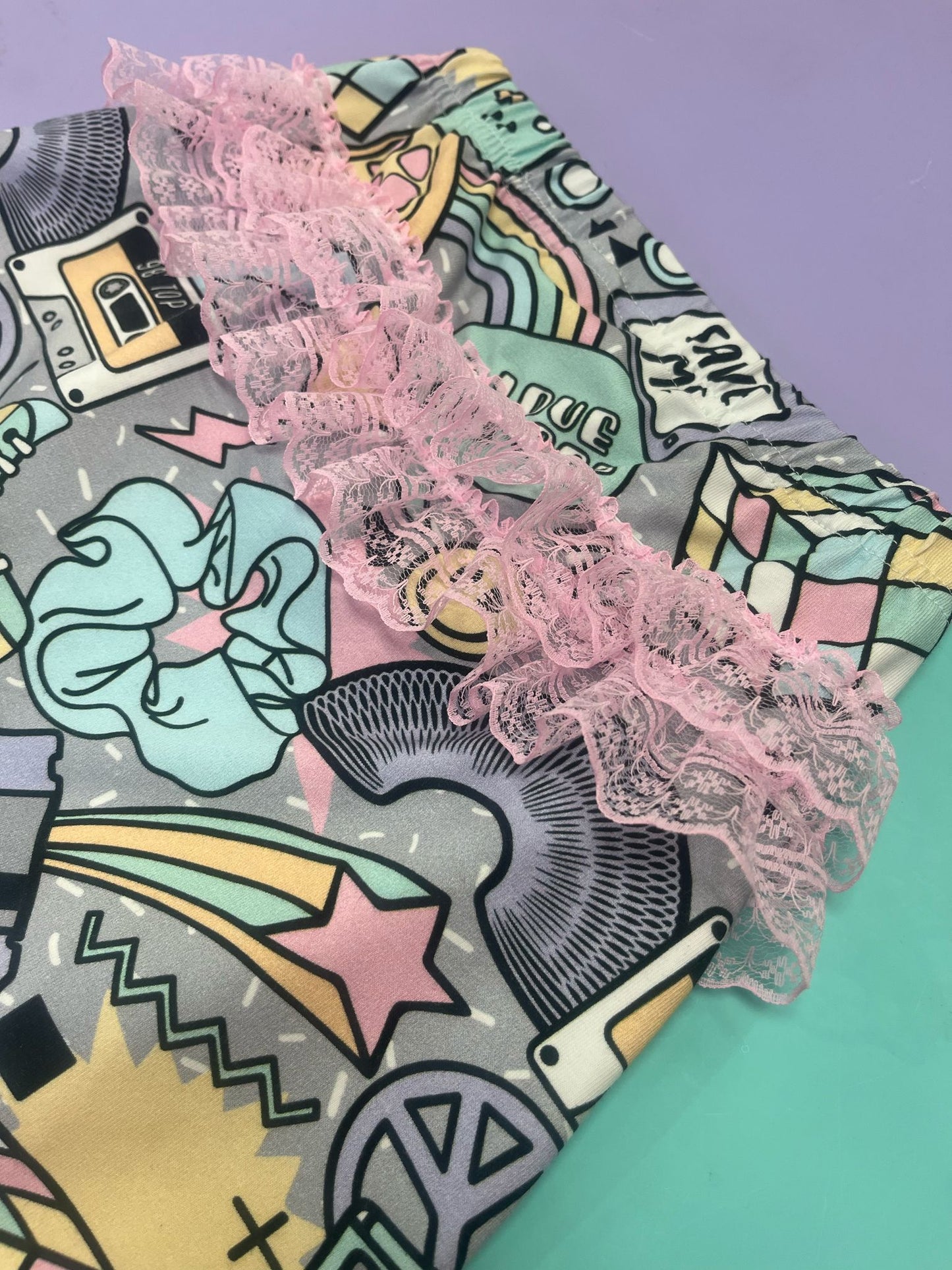 Pre Made Hella 90s Skater Shorts with ruffles