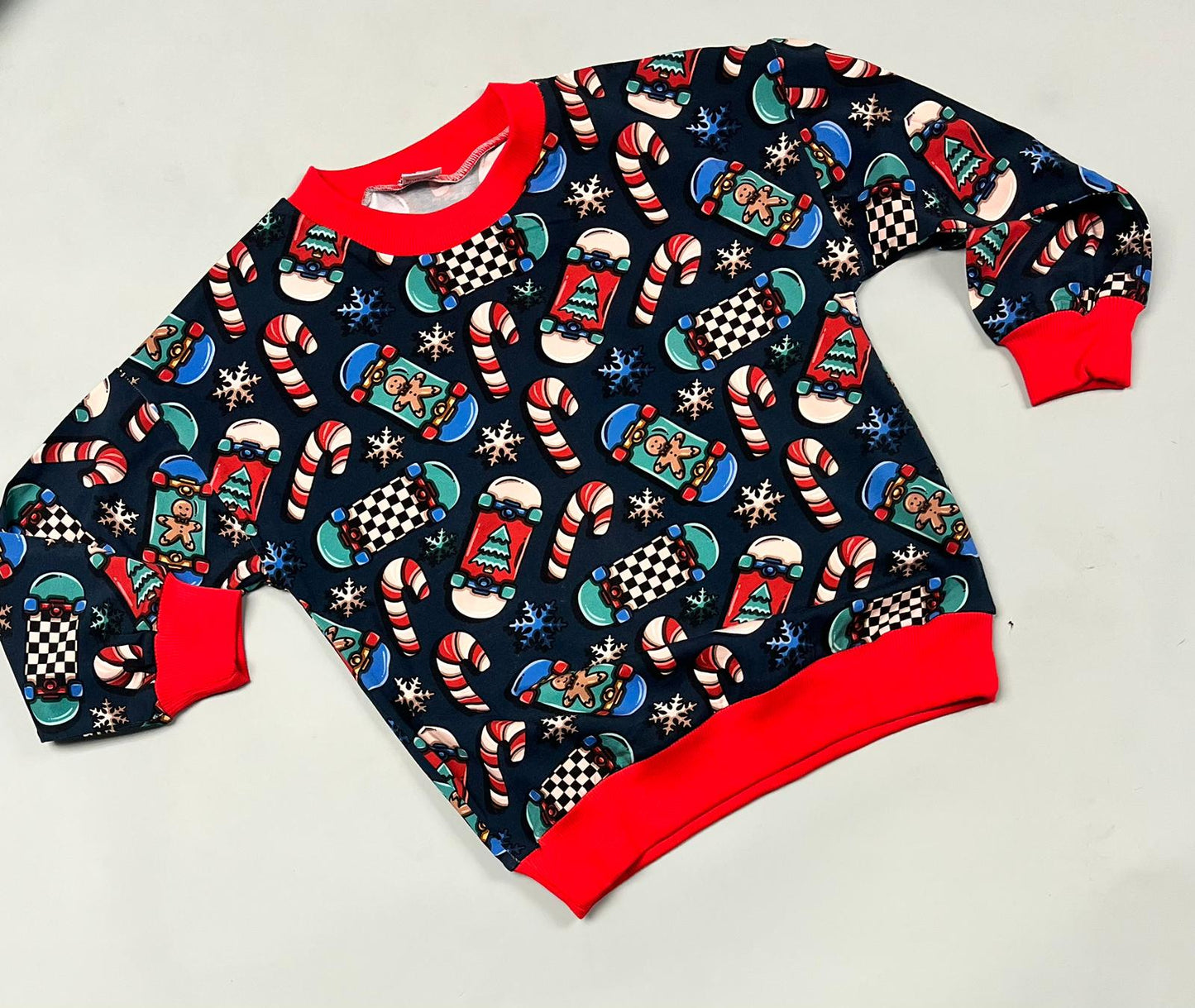Pre Made Christmas Skates Slouchy Sweater