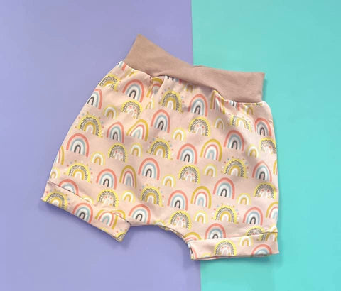 Pre Made Salmon Rainbows Cuff Shorts with elastic FAULTY