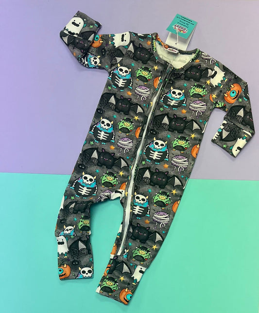 Ready To Post Halloween Monsters Standard Jersey Zipped Sleepsuits