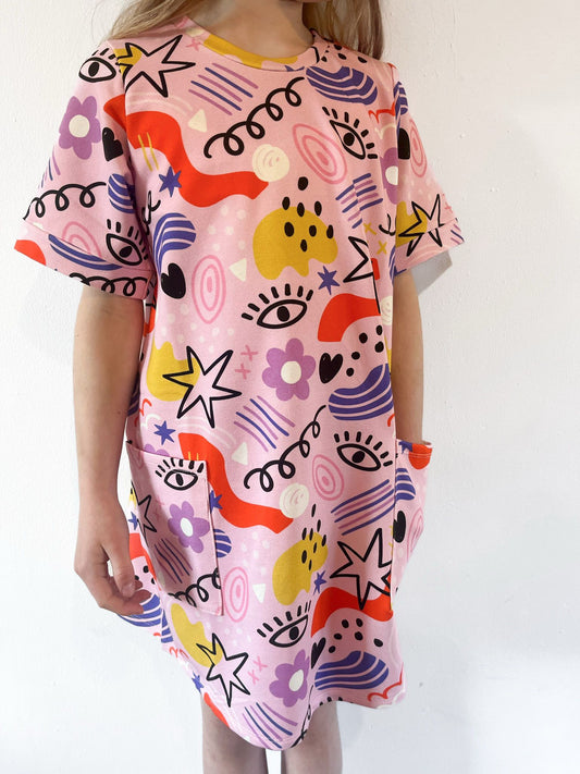 Pre Made Retro Doodles Smock Dress