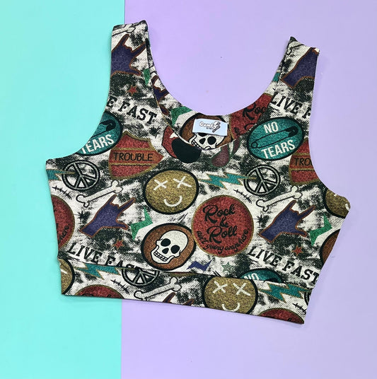Comfy Adult Crop Top - Denim Patches - Ready Made