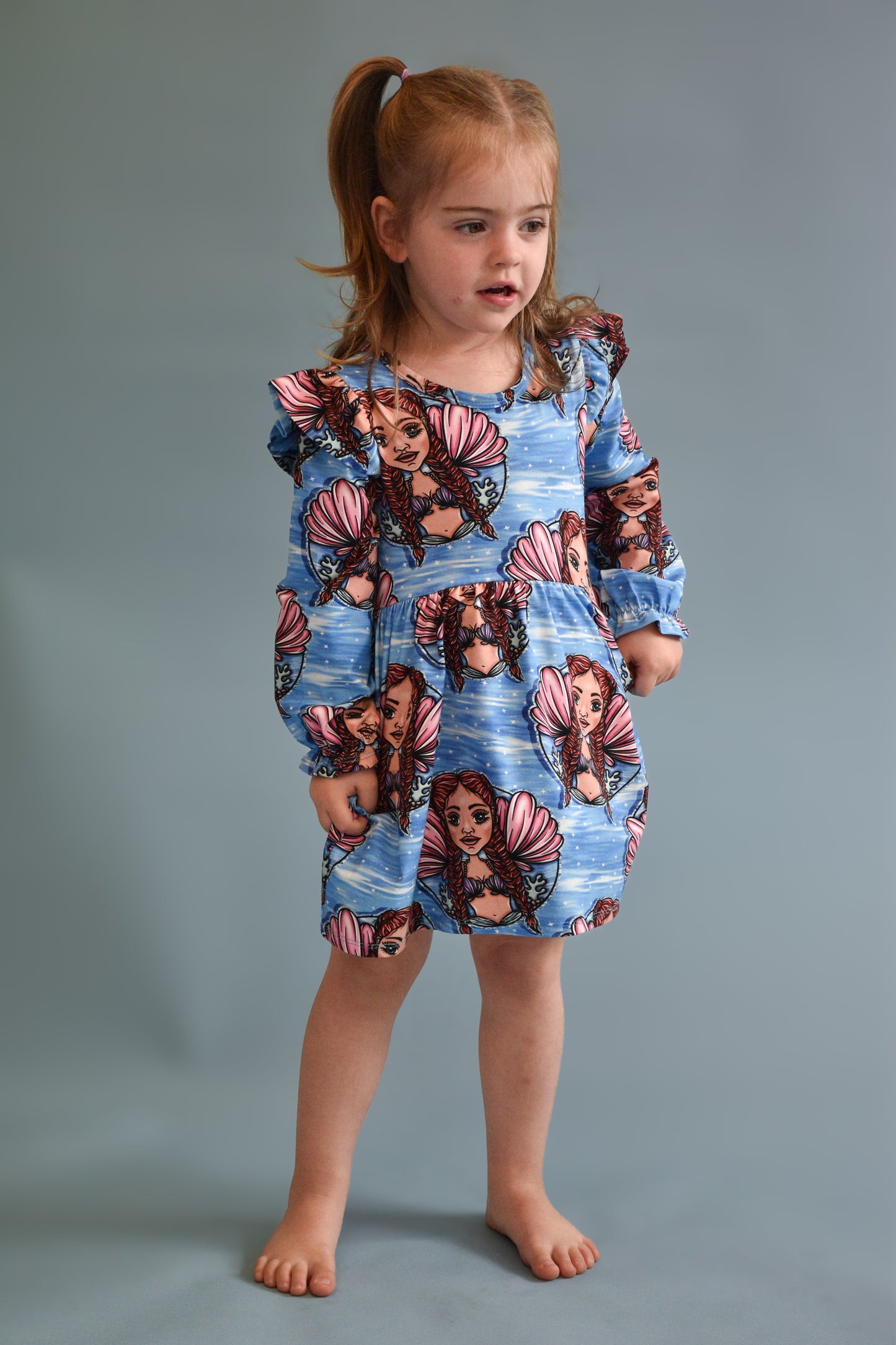 Pre Made Mermaid Babe Ruffle Dresses - Deep Sea Dreams & Pretty Pink Shells