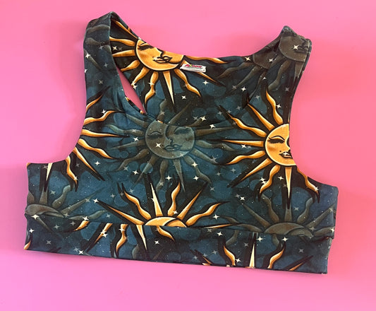 Pre Made Comfy Adult Racer Crop Top - Sun and Moon
