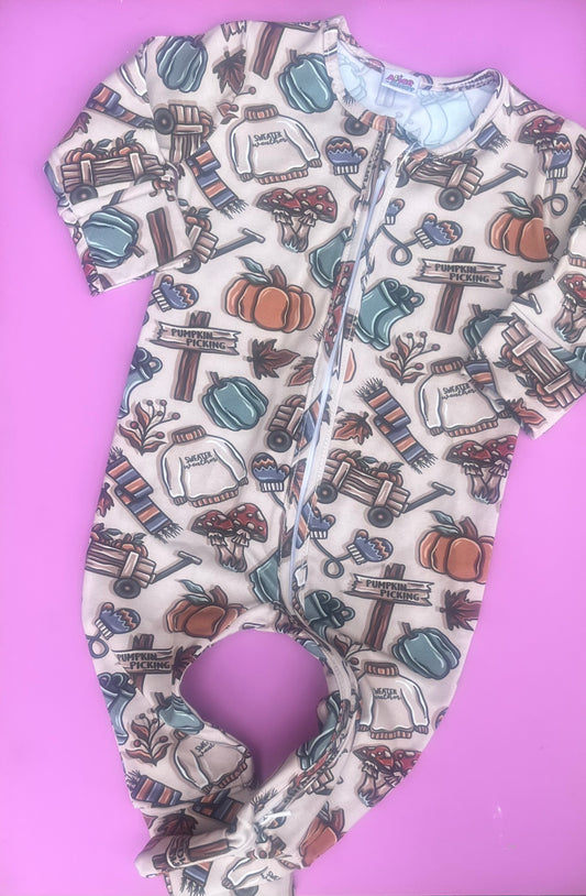 Ready To Post Pumpkin Picking Standard Jersey Zipped Sleepsuits