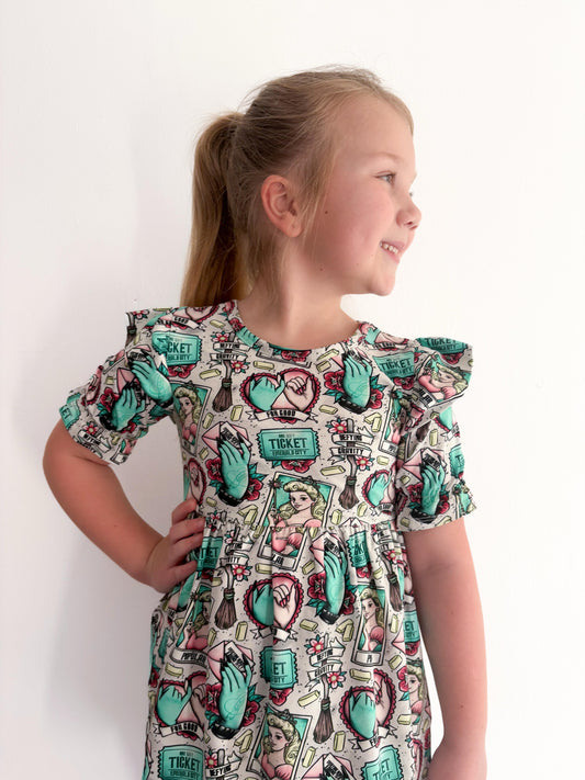 Pre Made Emerald City Short Sleeve Ruffle Dresses