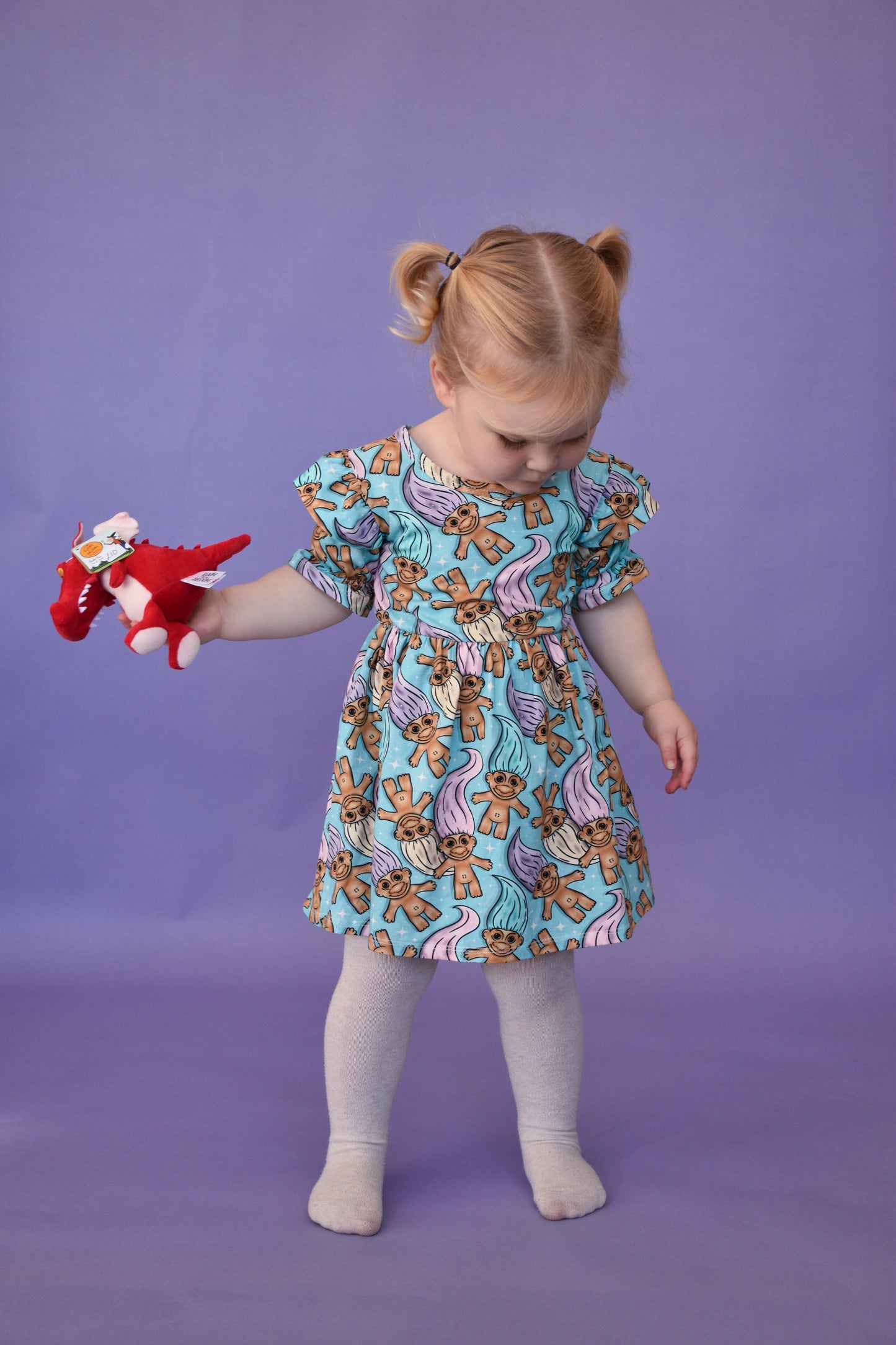 Pre Made Pastel Trolls Short Sleeve Ruffle Dresses - Troll Hair Don’t Care Dress