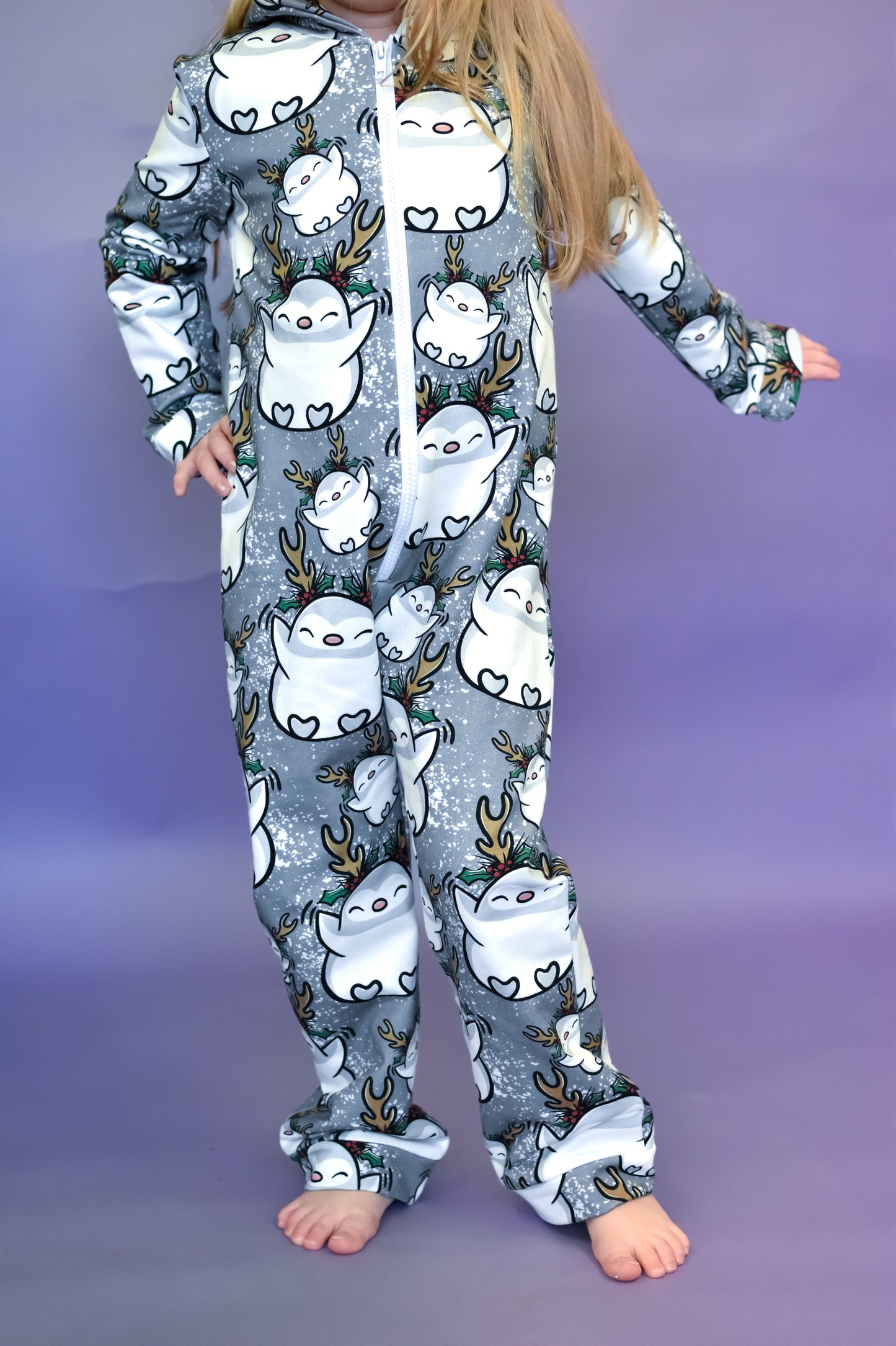 Grey Penguins Zipped Onesies - Ready Made