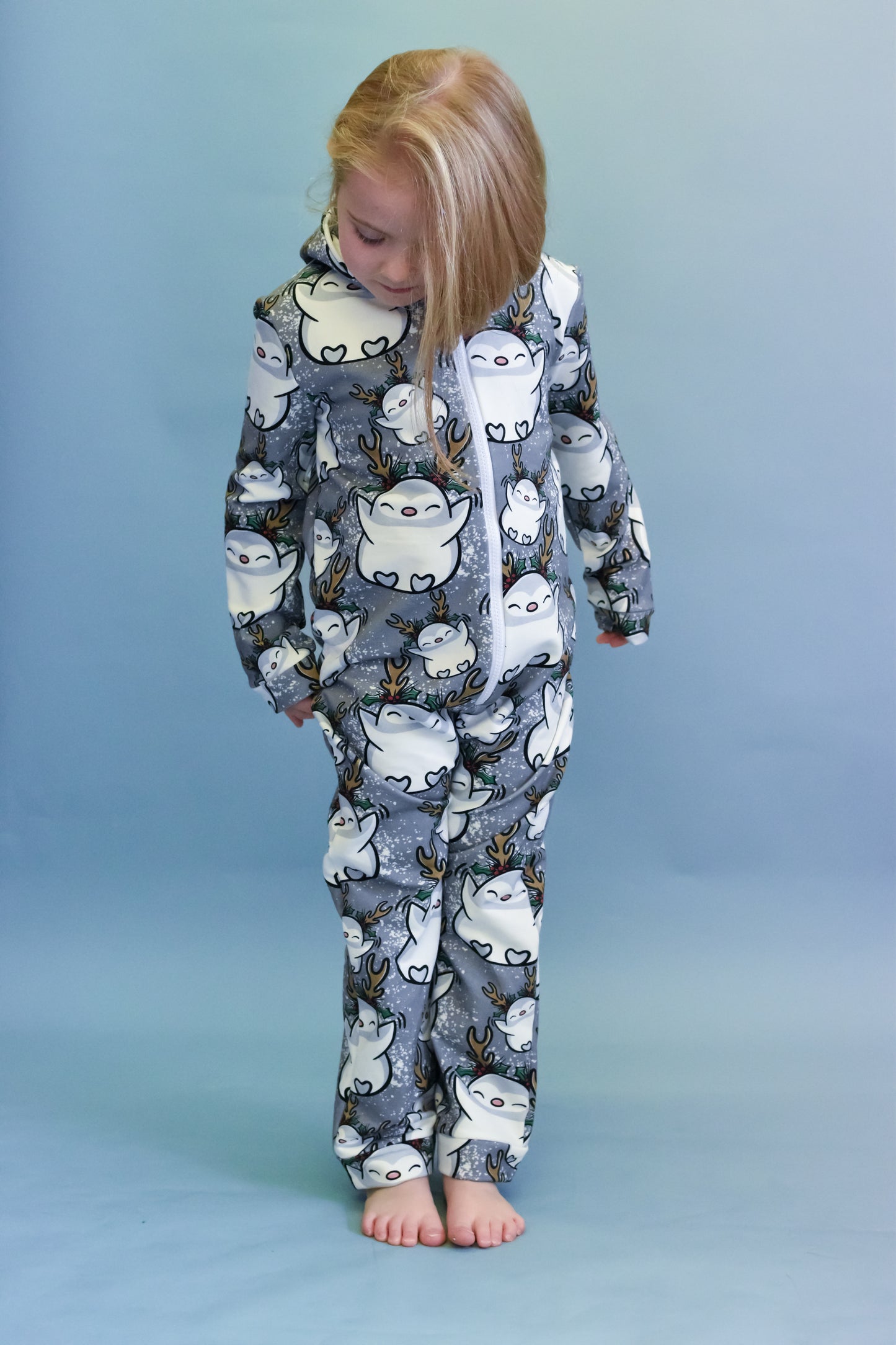 Grey Penguins Zipped Onesies - Ready Made
