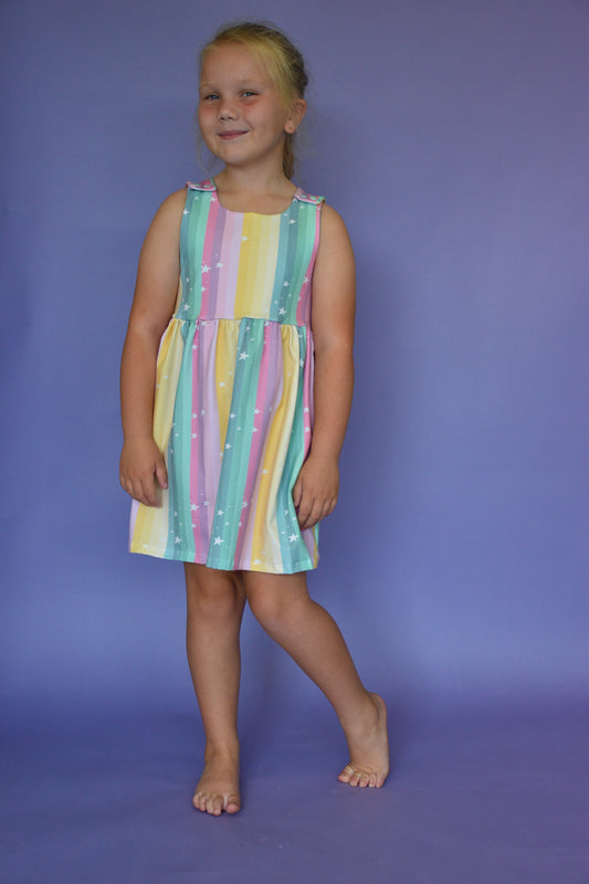 Pre Made Sorbet Stripes Snap Shoulder Dress With Pockets