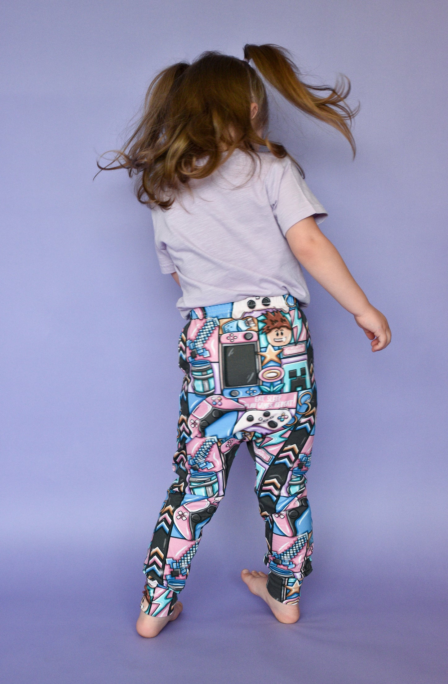 Pre Made Eat Sleep Game Kids Baggy Harems | Gaming Print Joggers for Kids