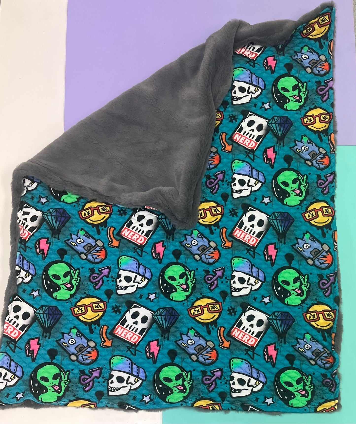 Pre Made Quilted Faux Fur Lined Nerd Blanket