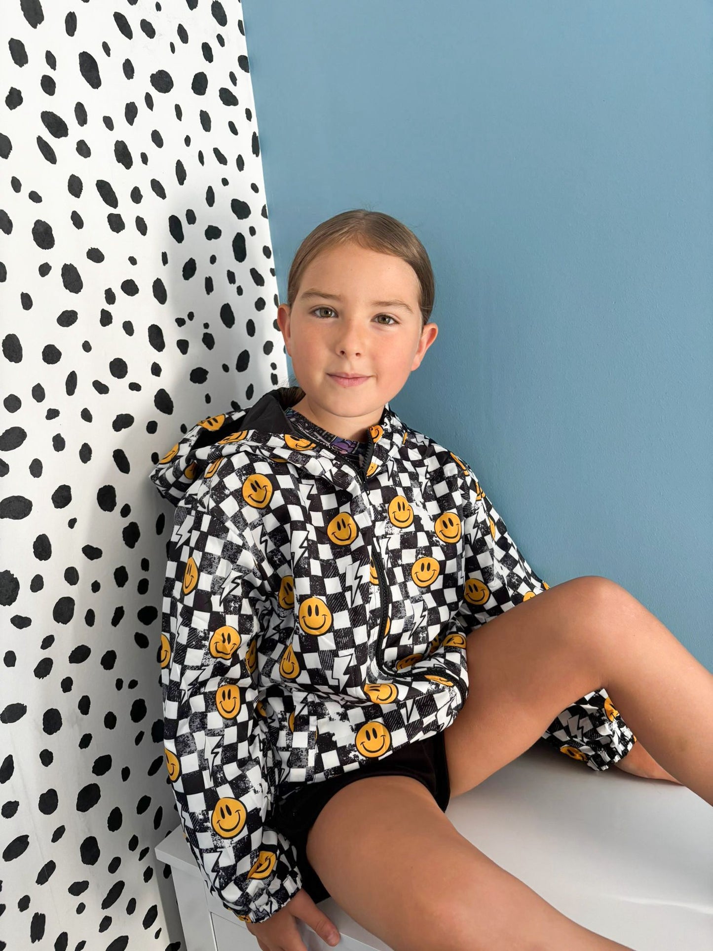 Grunge Checkerboard Smiley Windbreaker